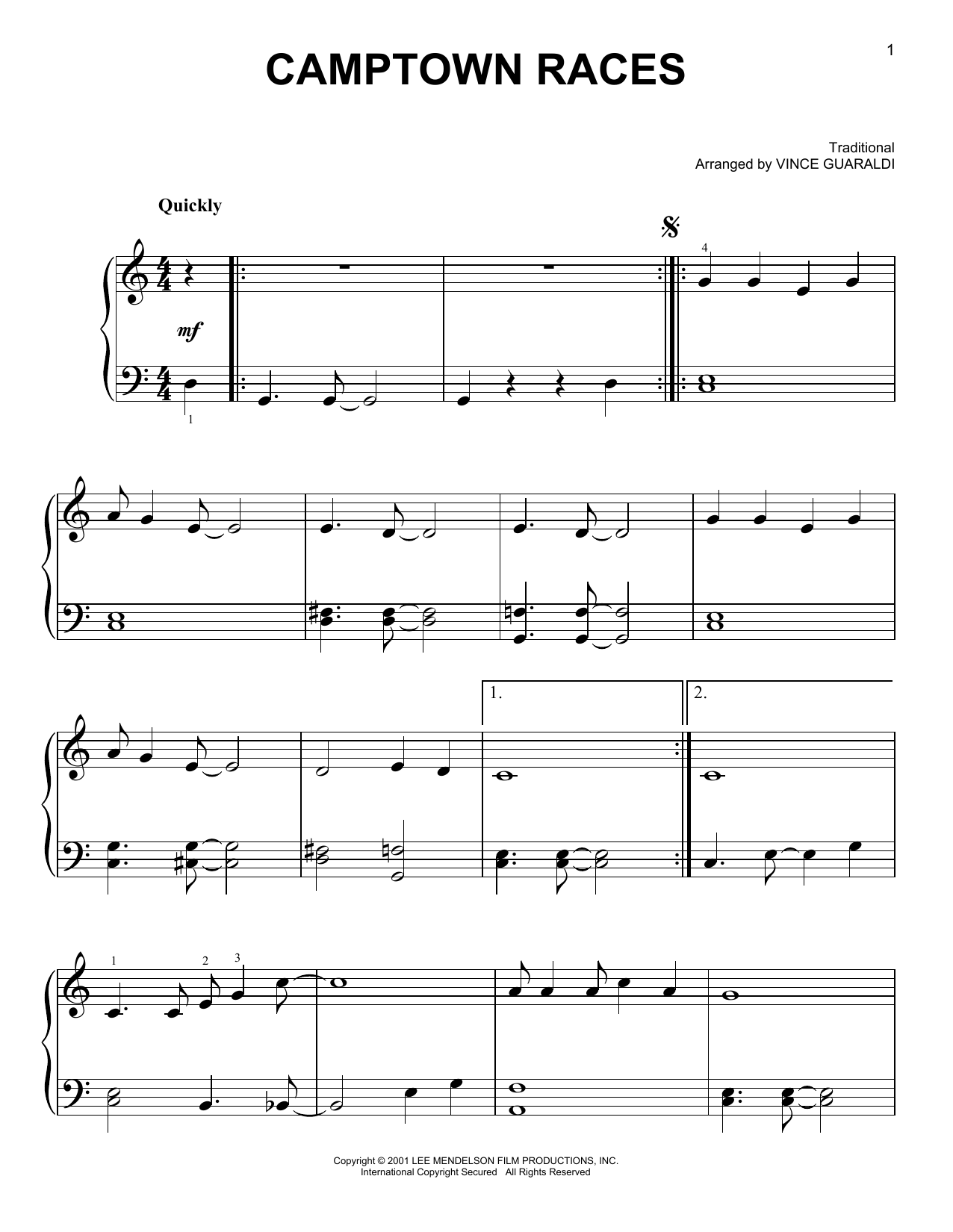 Vince Guaraldi Camptown Races Sheet Music Notes & Chords for Easy Piano - Download or Print PDF