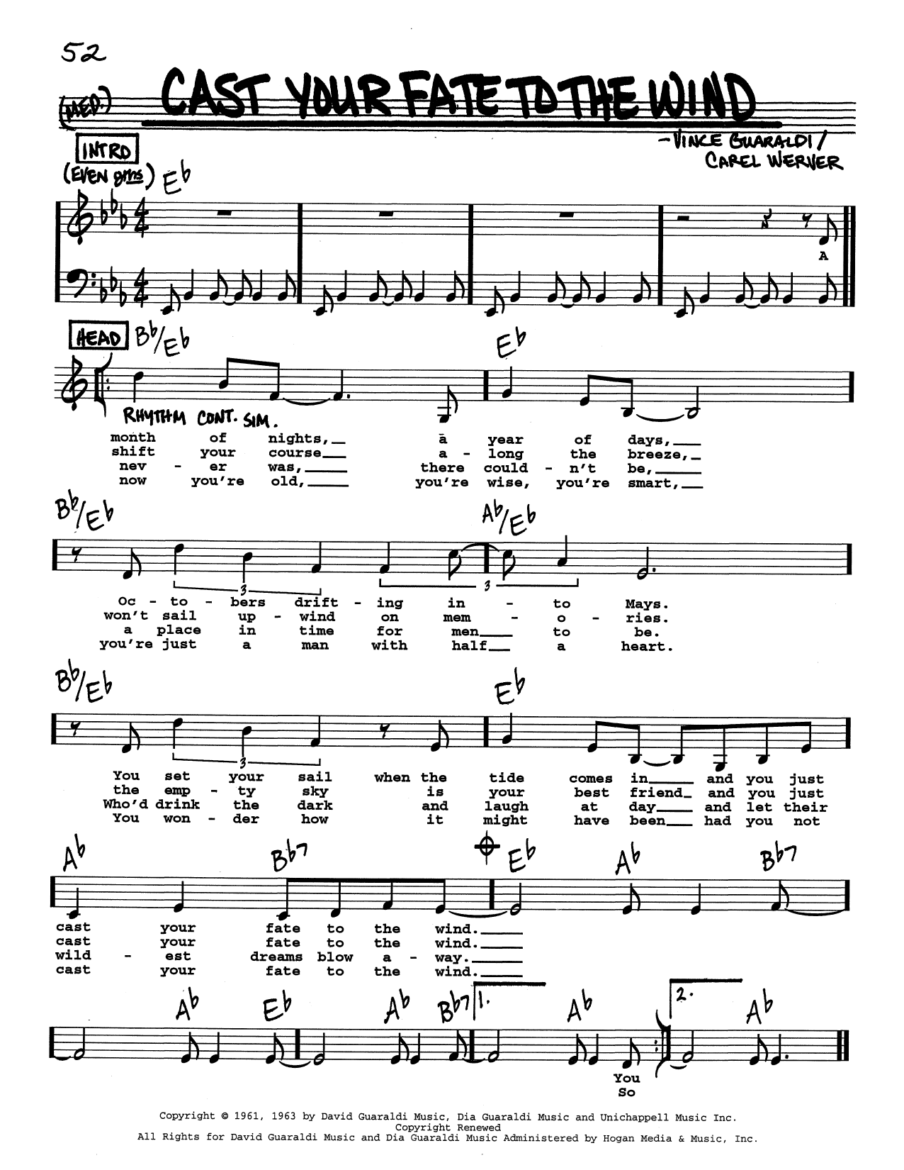 Vince Guaraldi Cast Your Fate To The Wind (Low Voice) Sheet Music Notes & Chords for Real Book – Melody, Lyrics & Chords - Download or Print PDF