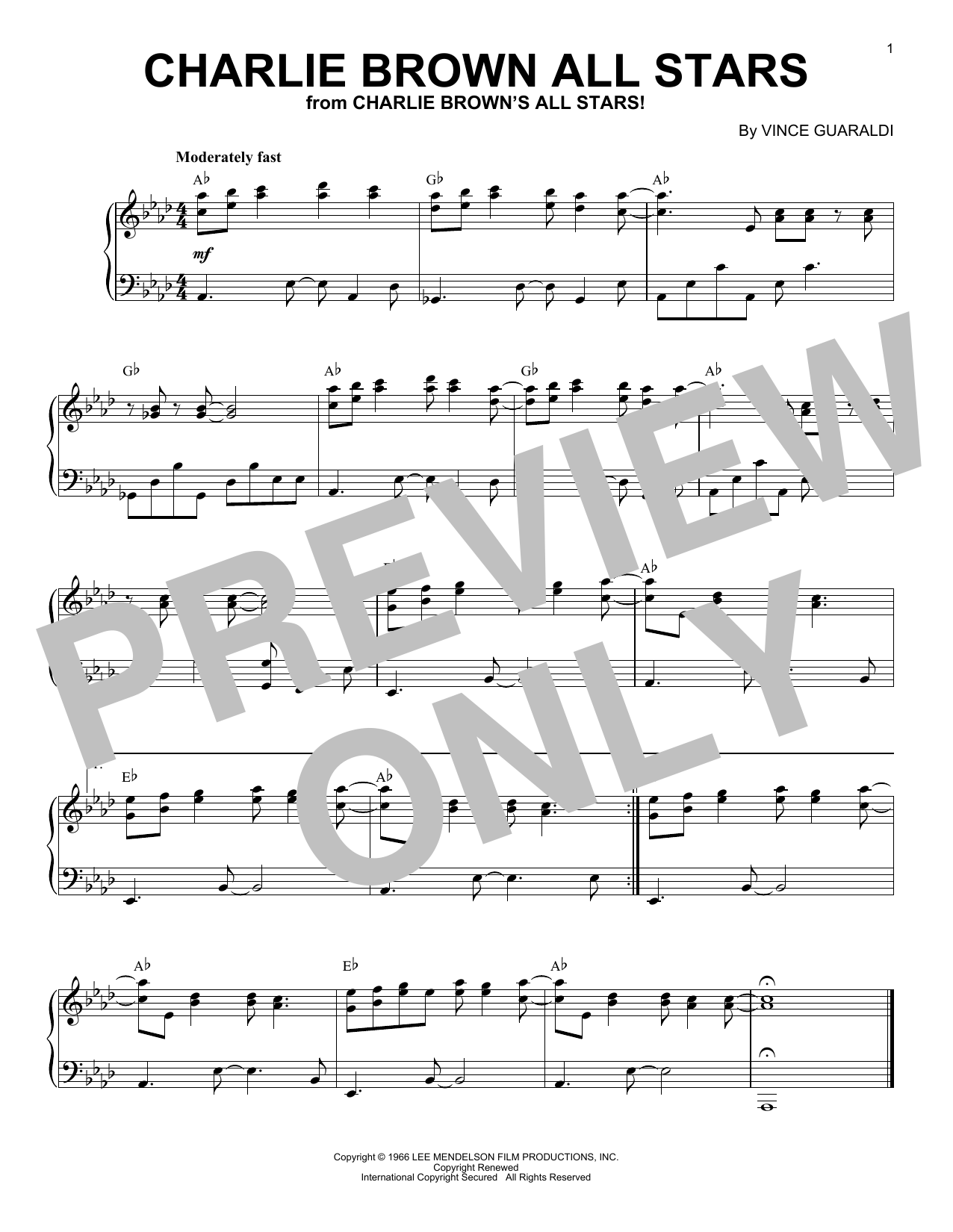Vince Guaraldi Charlie Brown All Stars Sheet Music Notes & Chords for Piano Solo - Download or Print PDF