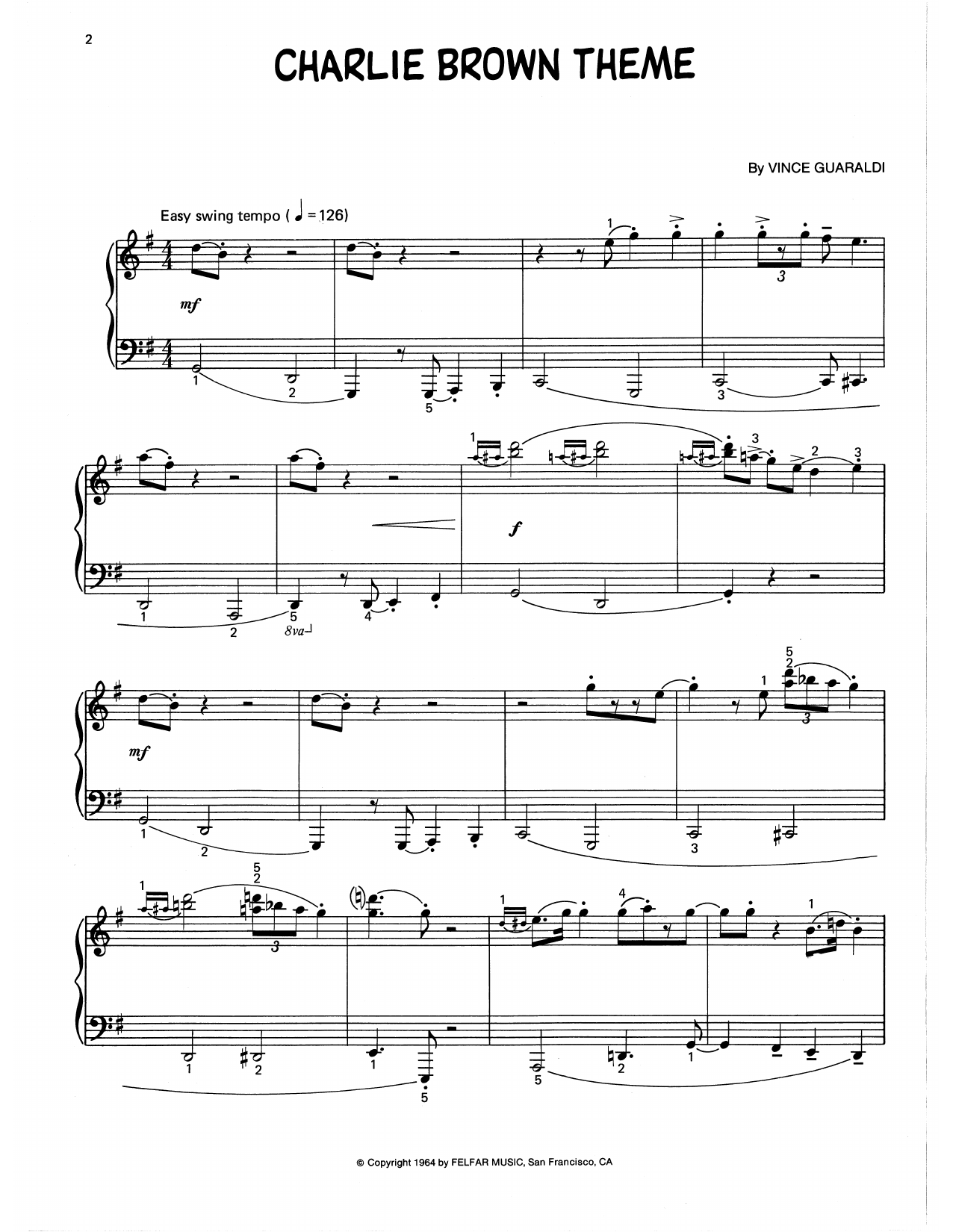 Vince Guaraldi Charlie Brown Theme (arr. Lee Evans) Sheet Music Notes & Chords for Piano Solo - Download or Print PDF