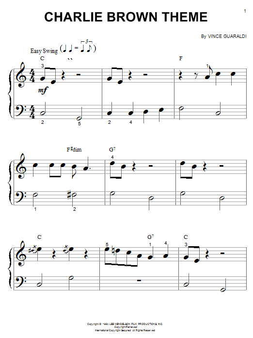 Vince Guaraldi Charlie Brown Theme Sheet Music Notes & Chords for 5-Finger Piano - Download or Print PDF