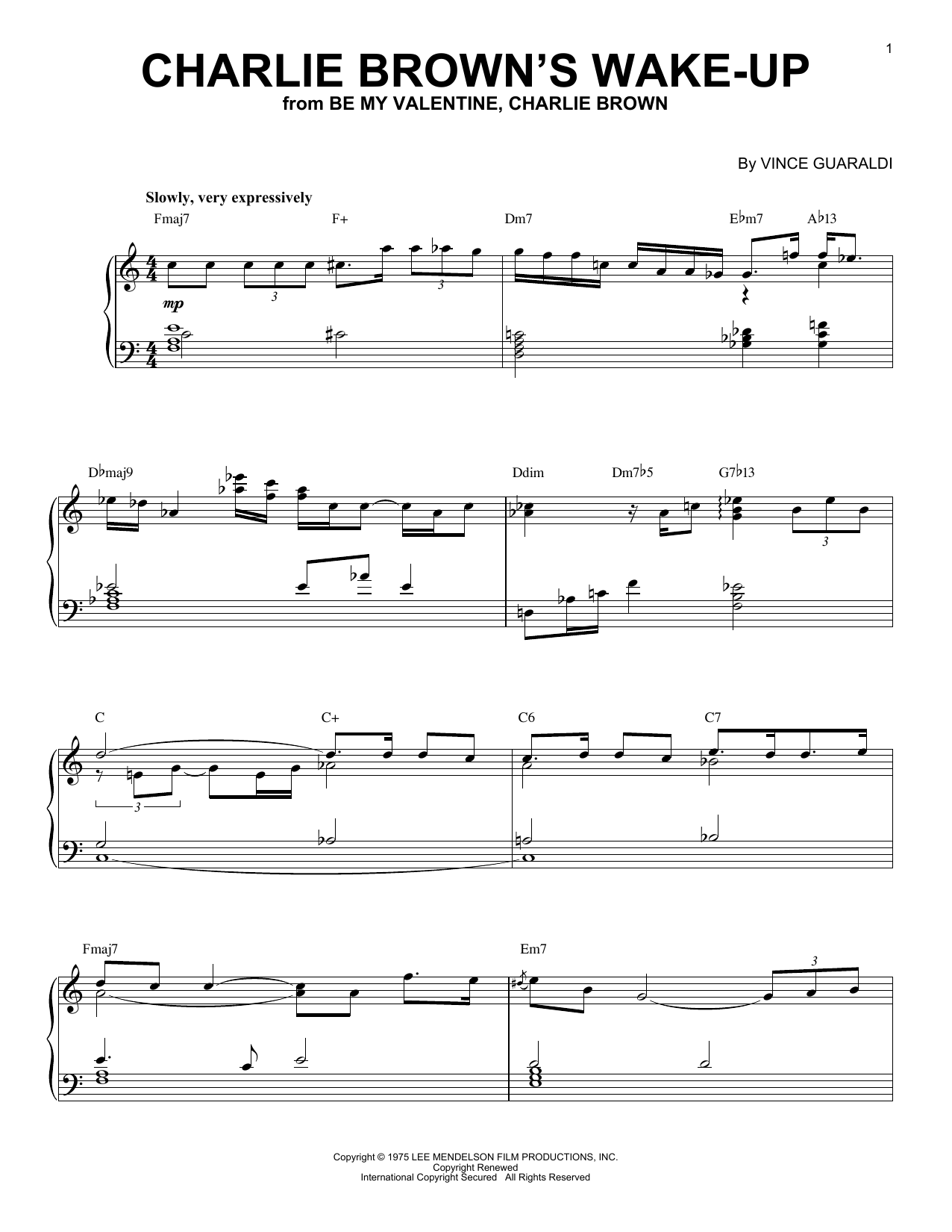 Vince Guaraldi Charlie Brown's Wake-Up Sheet Music Notes & Chords for Piano Solo - Download or Print PDF