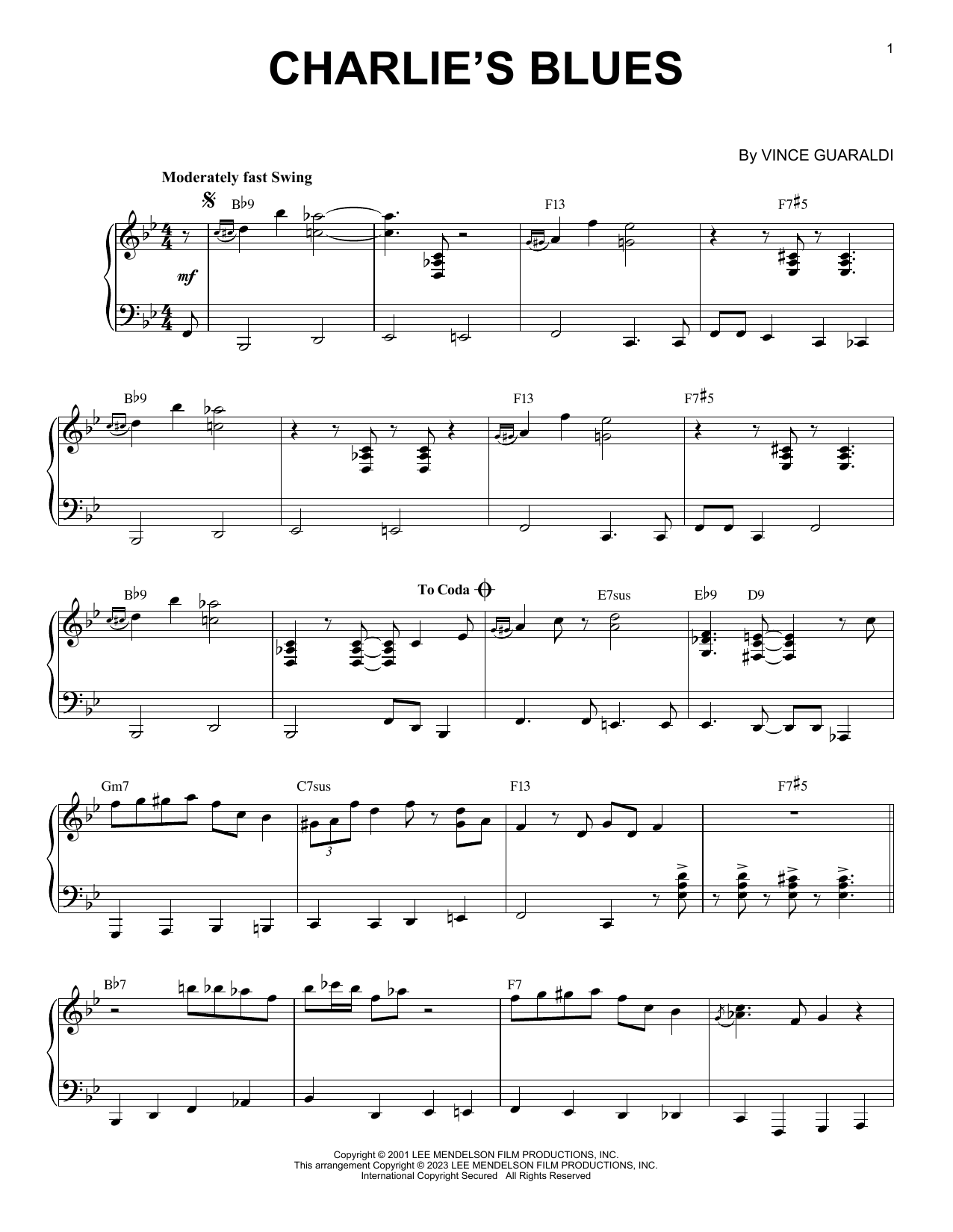 Vince Guaraldi Charlie's Blues [Jazz version] (arr. Brent Edstrom) Sheet Music Notes & Chords for Piano Solo - Download or Print PDF