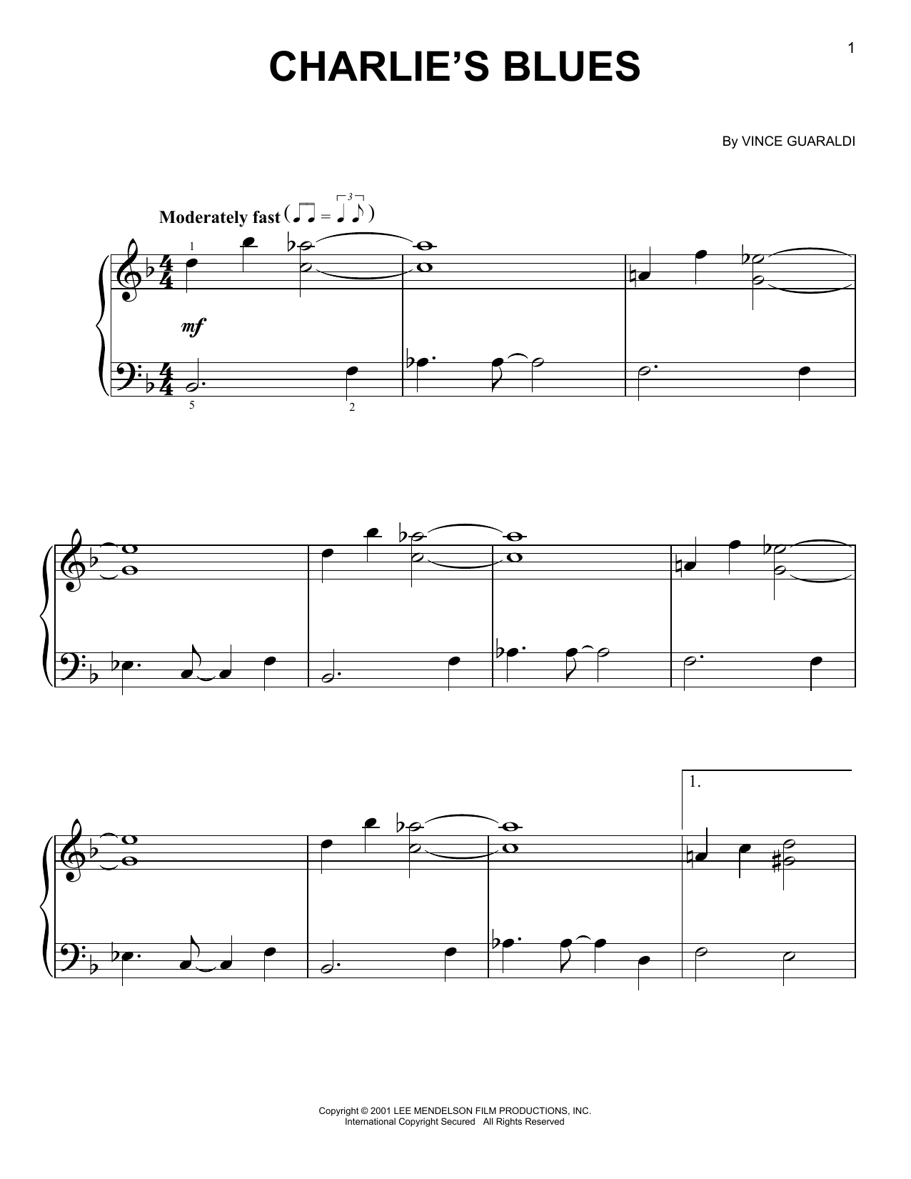 Vince Guaraldi Charlie's Blues Sheet Music Notes & Chords for Easy Piano - Download or Print PDF