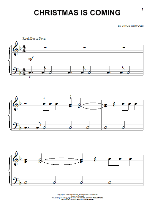 Vince Guaraldi Christmas Is Coming Sheet Music Notes & Chords for 5-Finger Piano - Download or Print PDF