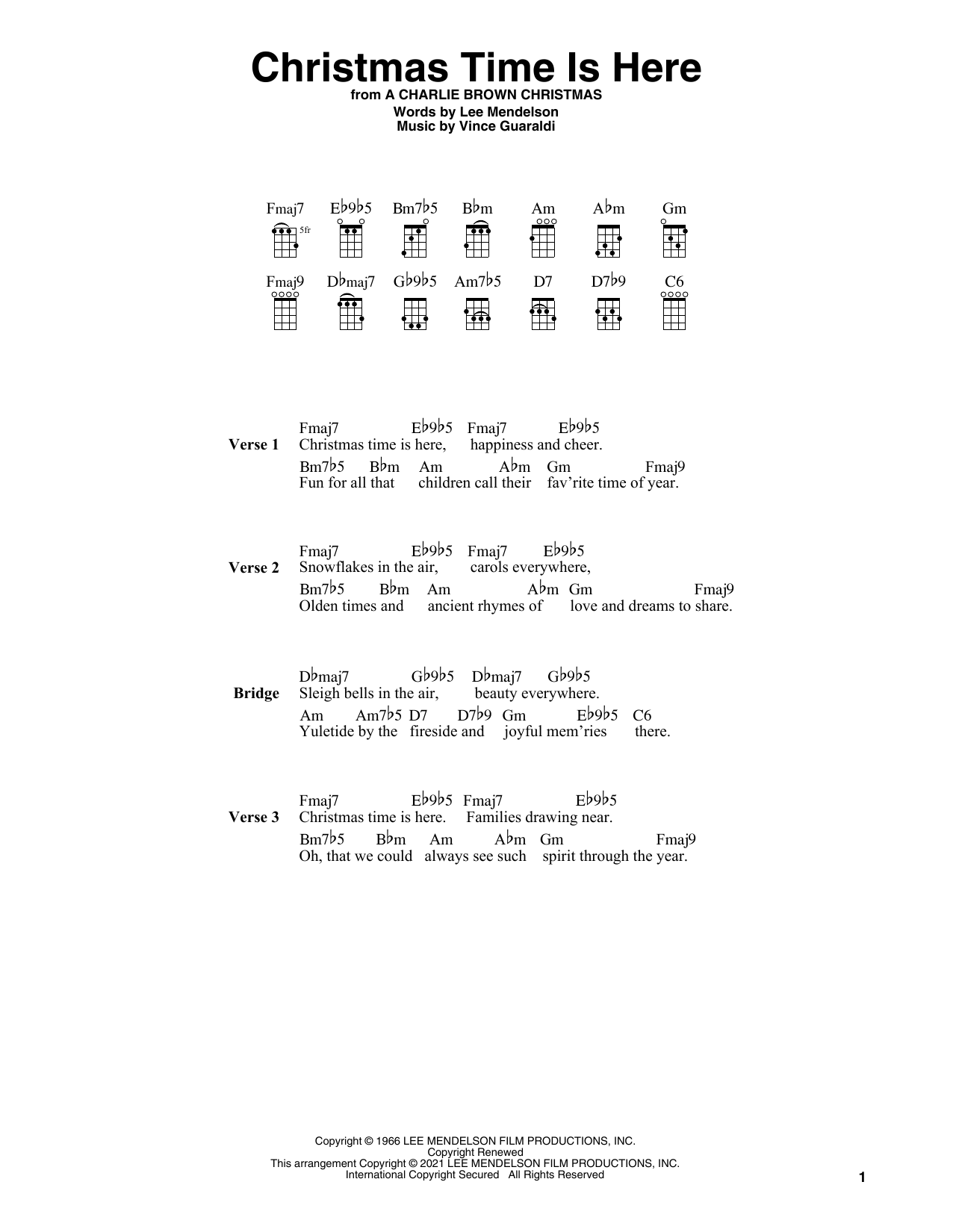 Vince Guaraldi Christmas Time Is Here (arr. Fred Sokolow) Sheet Music Notes & Chords for Ukulele - Download or Print PDF