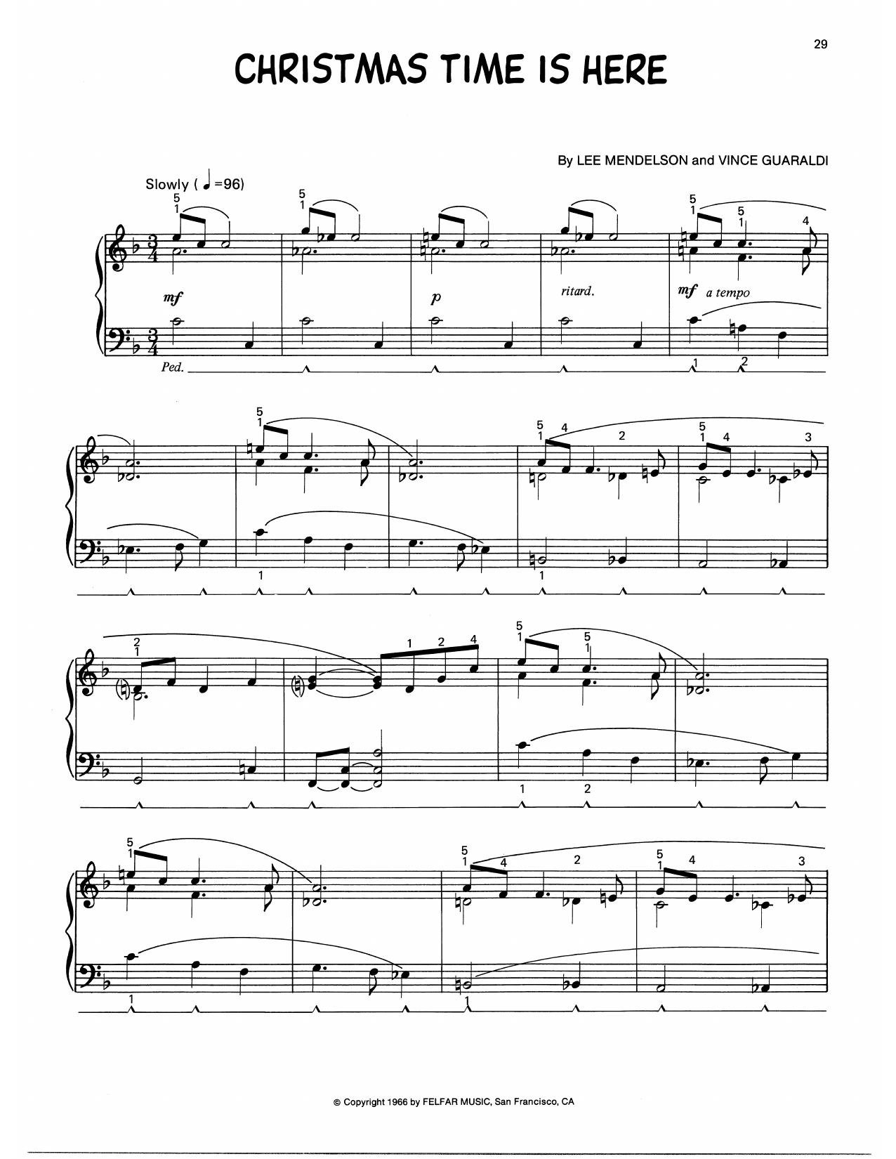 Vince Guaraldi Christmas Time Is Here (arr. Lee Evans) Sheet Music Notes & Chords for Piano Solo - Download or Print PDF