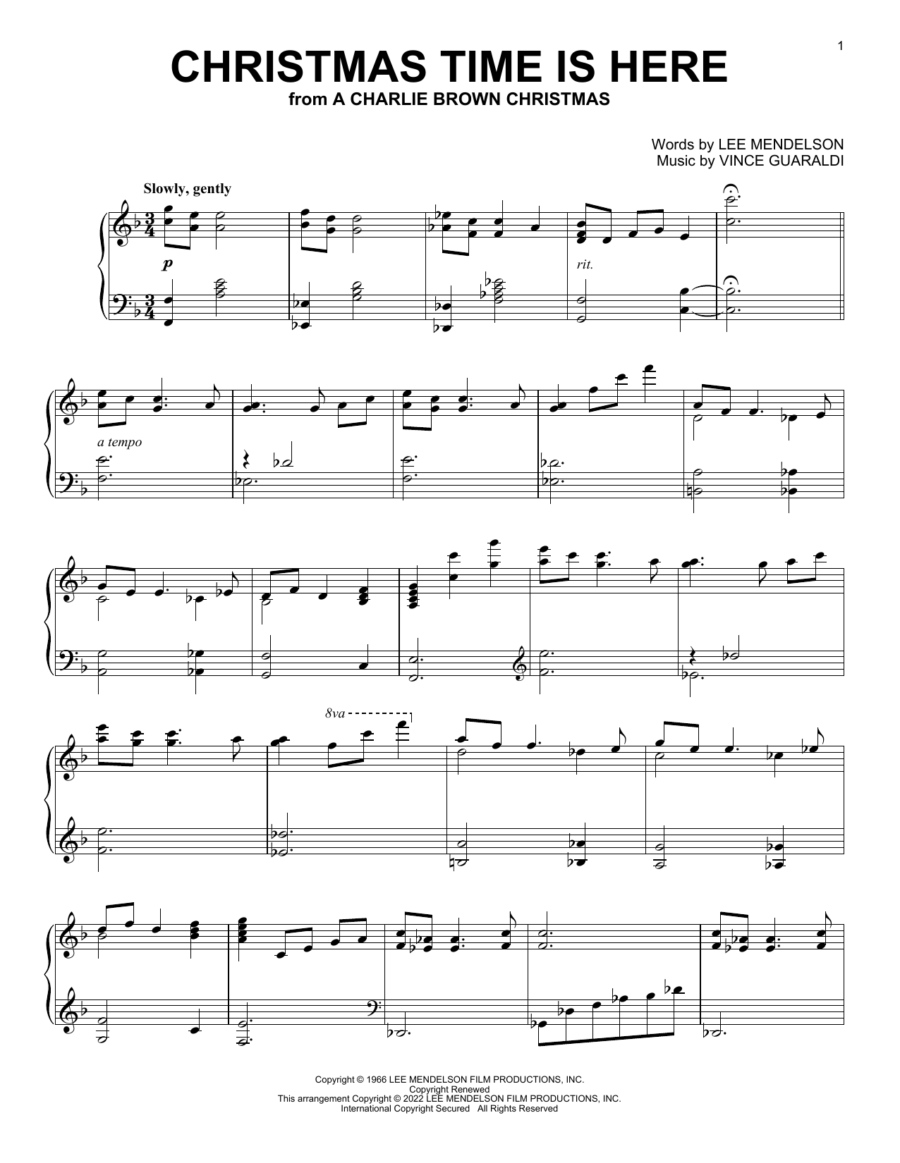 Vince Guaraldi Christmas Time Is Here (from A Charlie Brown Christmas) Sheet Music Notes & Chords for Piano Solo - Download or Print PDF
