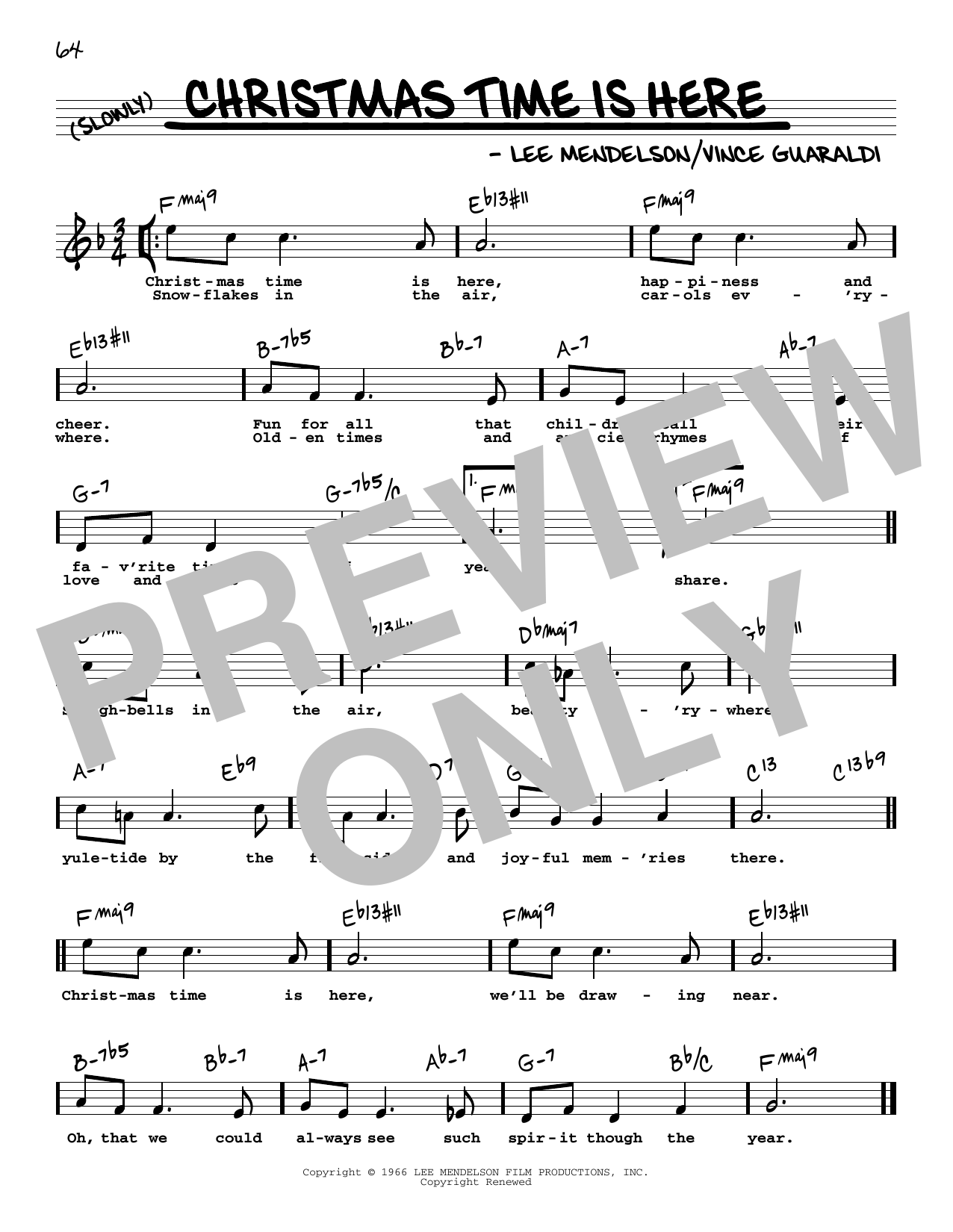 Vince Guaraldi Christmas Time Is Here (High Voice) Sheet Music Notes & Chords for Real Book – Melody, Lyrics & Chords - Download or Print PDF