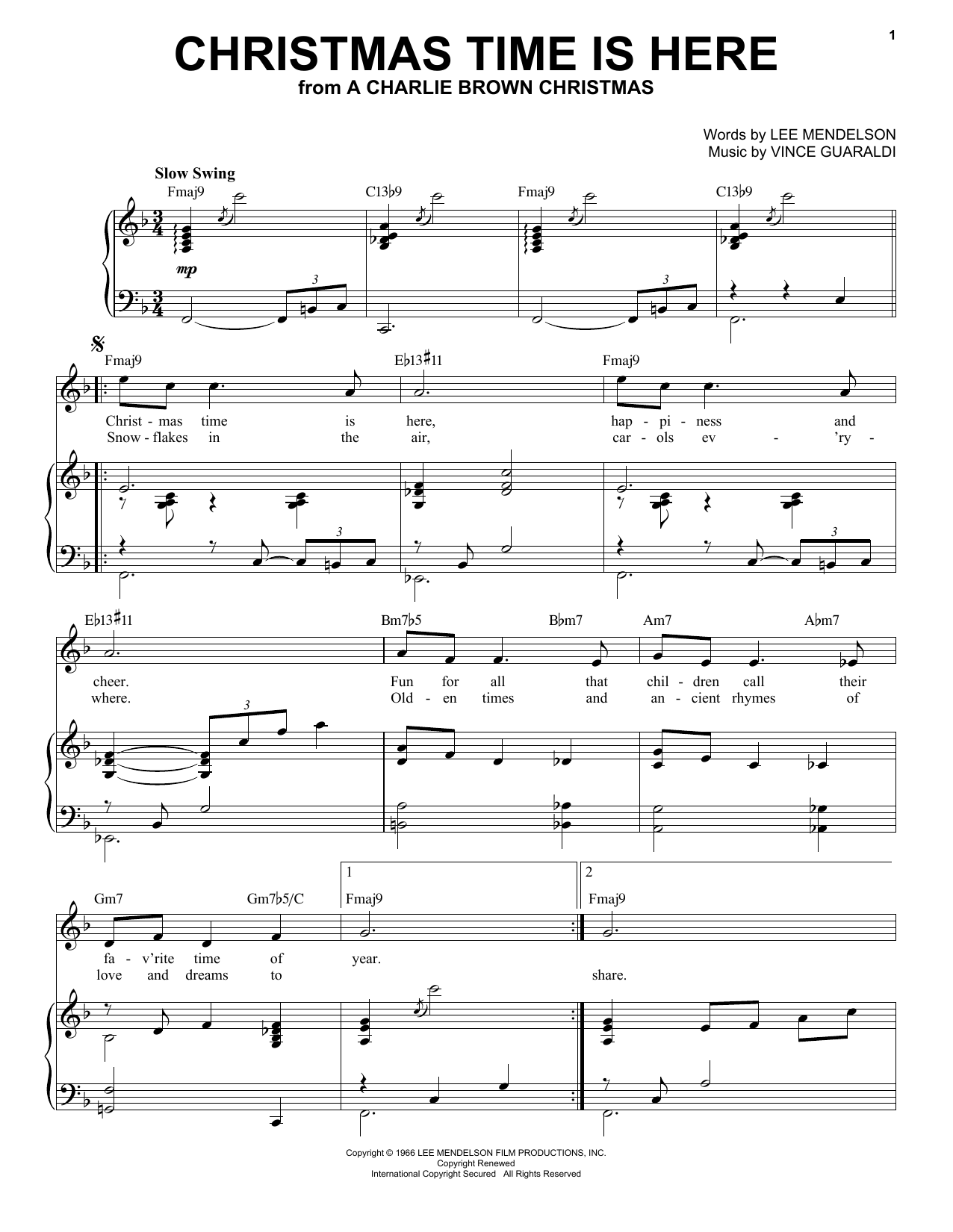 Vince Guaraldi Christmas Time Is Here (from A Charlie Brown Christmas) (arr. Brent Edstrom) Sheet Music Notes & Chords for Piano Solo - Download or Print PDF