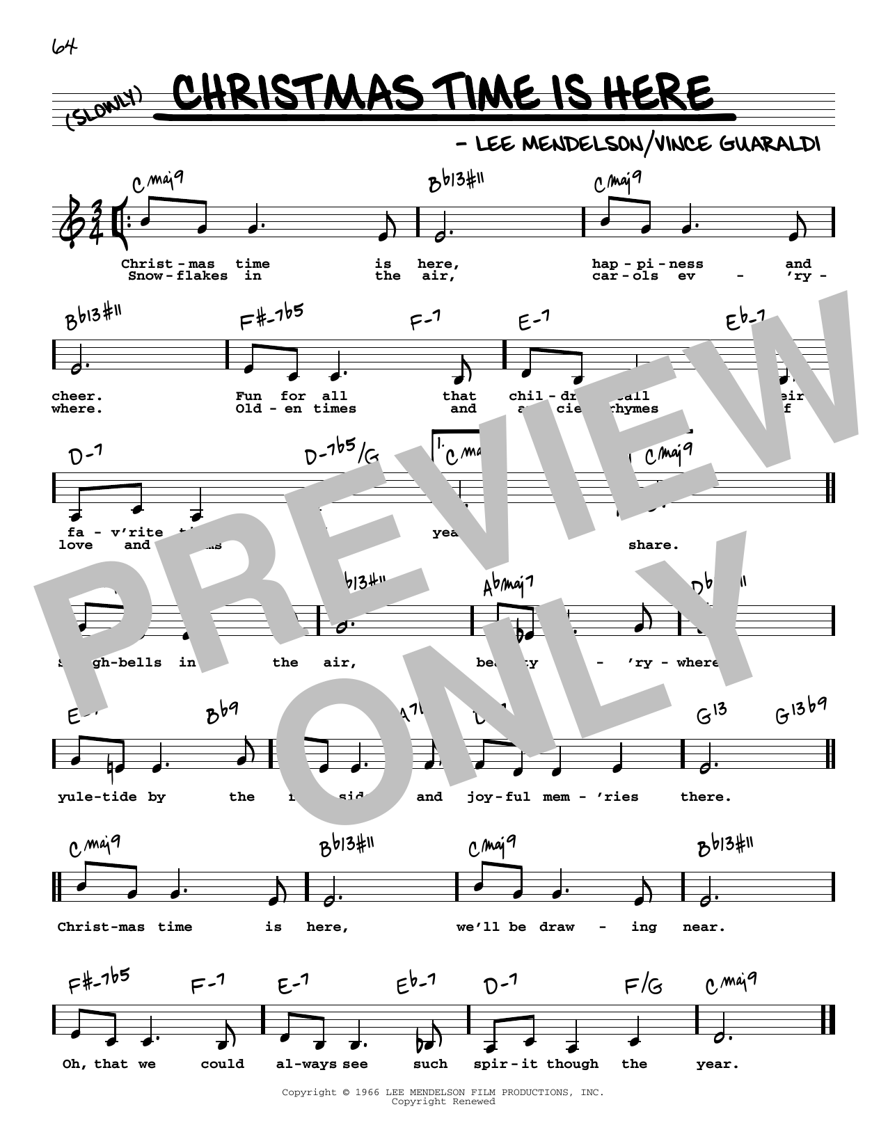 Vince Guaraldi Christmas Time Is Here (Low Voice) Sheet Music Notes & Chords for Real Book – Melody, Lyrics & Chords - Download or Print PDF