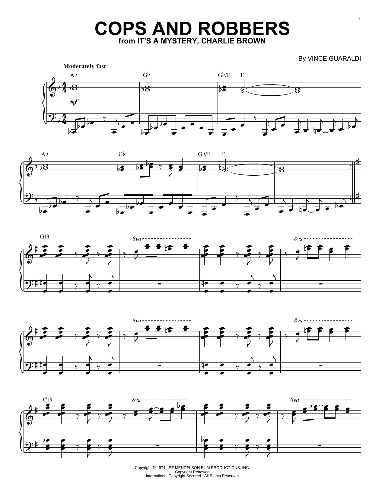 Vince Guaraldi Cops And Robbers Sheet Music Notes & Chords for Piano Solo - Download or Print PDF