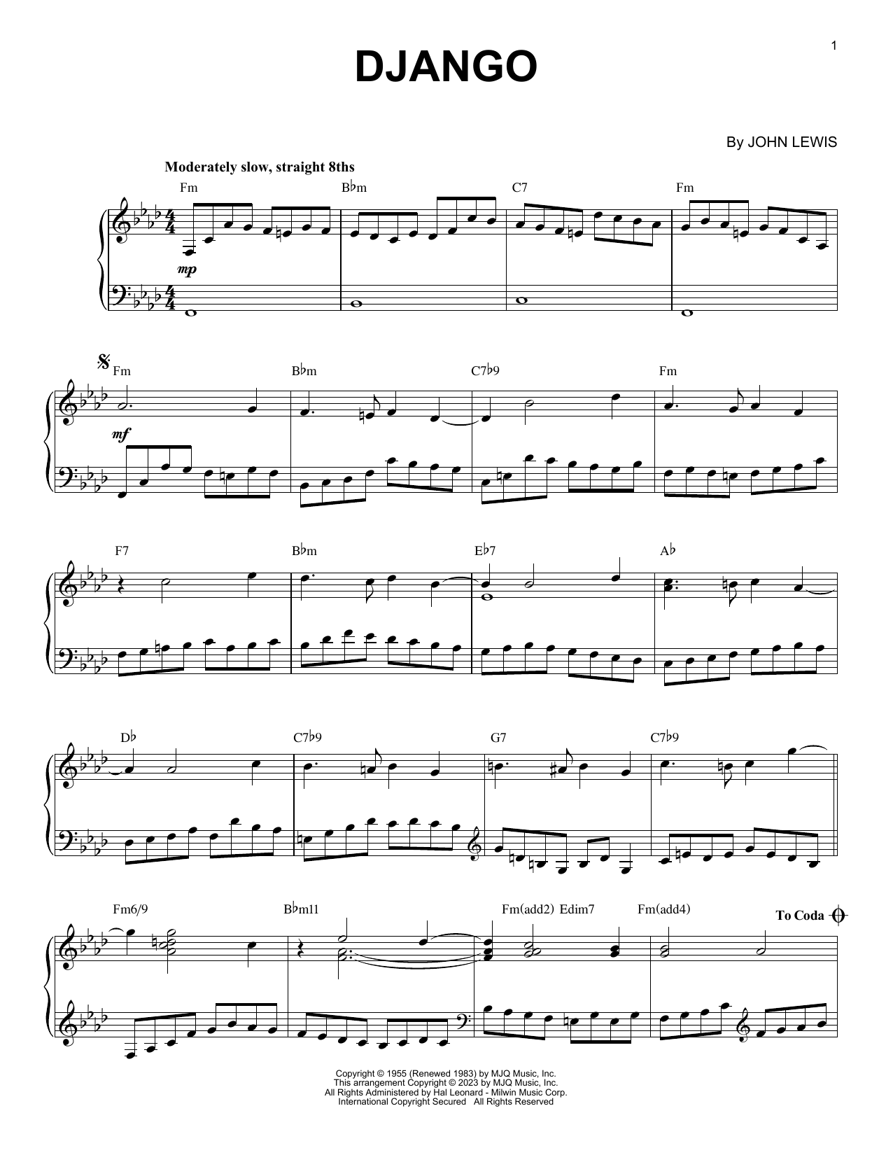 Vince Guaraldi Django [Jazz version] (arr. Brent Edstrom) Sheet Music Notes & Chords for Piano Solo - Download or Print PDF