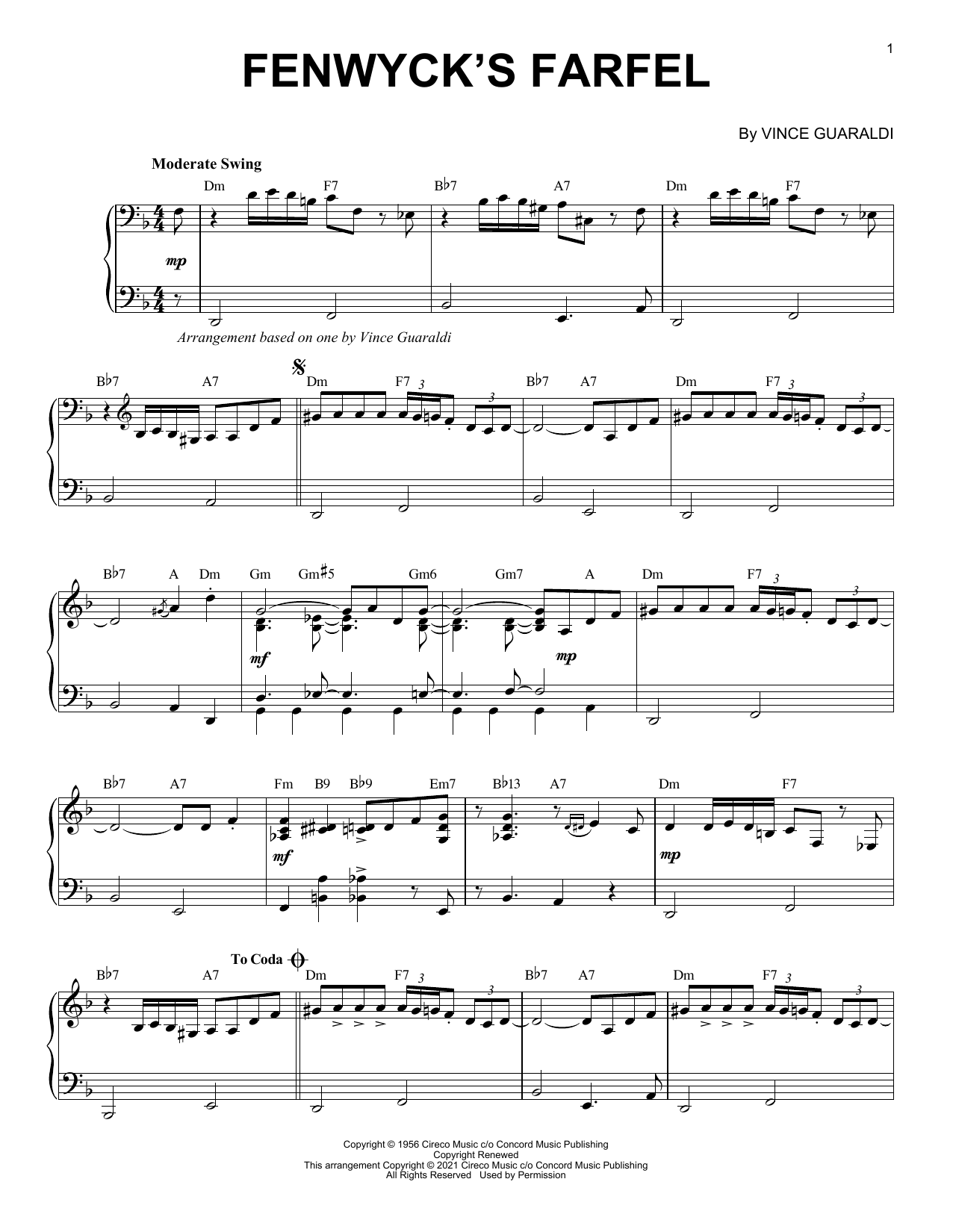 Vince Guaraldi Fenwyck's Farfel [Jazz version] (arr. Brent Edstrom) Sheet Music Notes & Chords for Piano Solo - Download or Print PDF