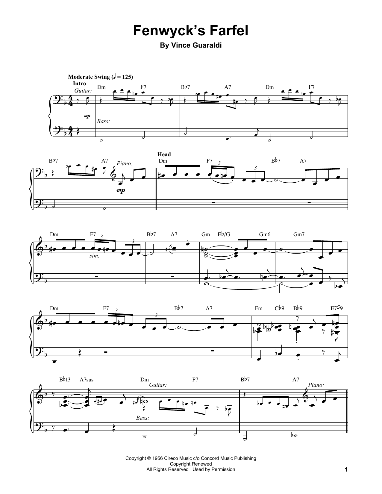 Vince Guaraldi Fenwyck's Farfel Sheet Music Notes & Chords for Piano Transcription - Download or Print PDF