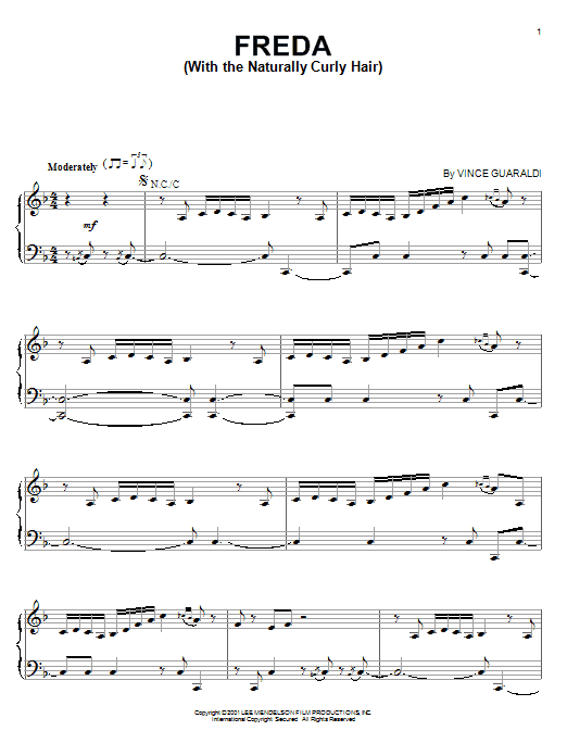 Vince Guaraldi Frieda (With The Naturally Curly Hair) Sheet Music Notes & Chords for Piano - Download or Print PDF
