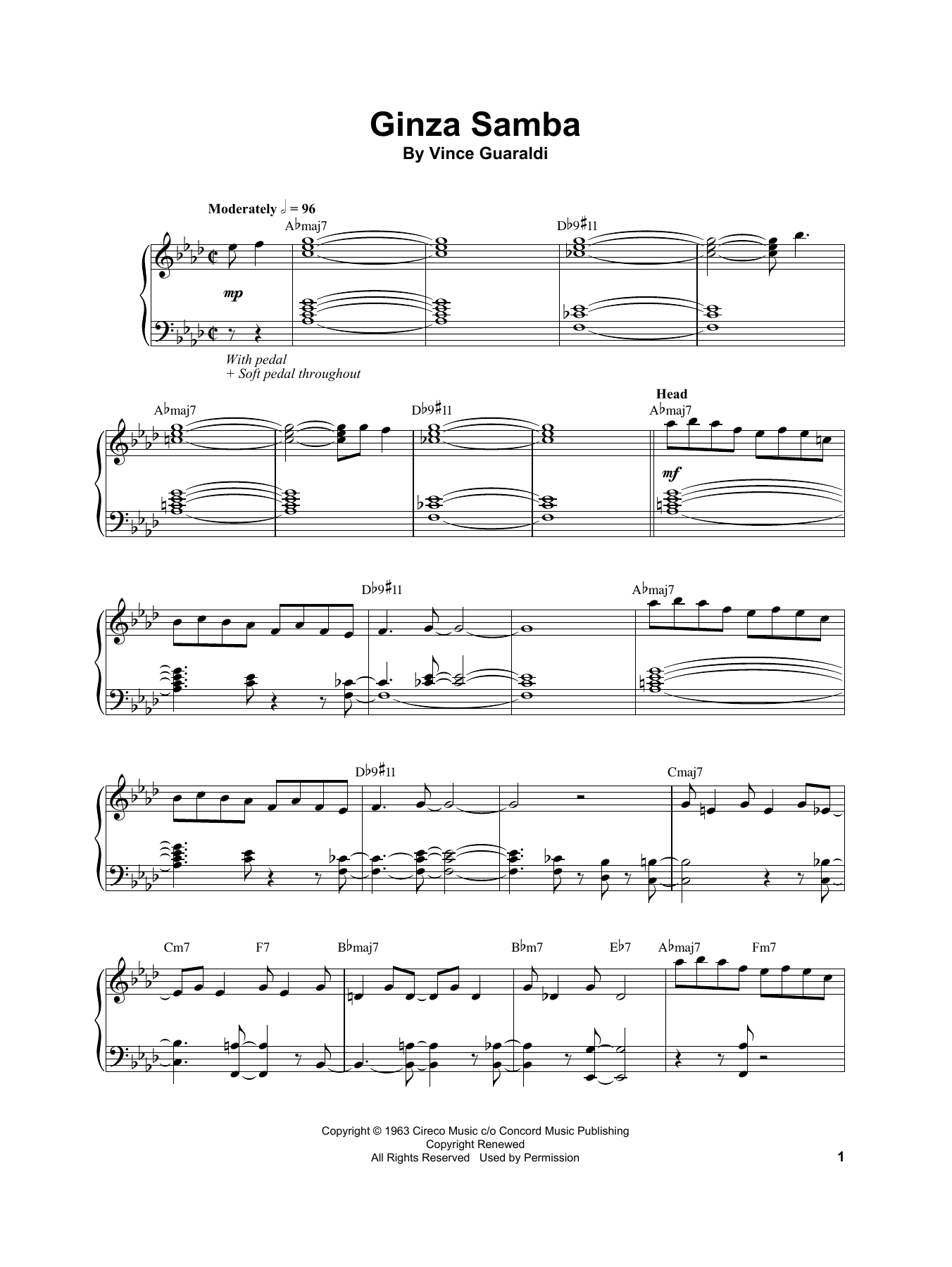 Vince Guaraldi Ginza Samba Sheet Music Notes & Chords for Piano Transcription - Download or Print PDF