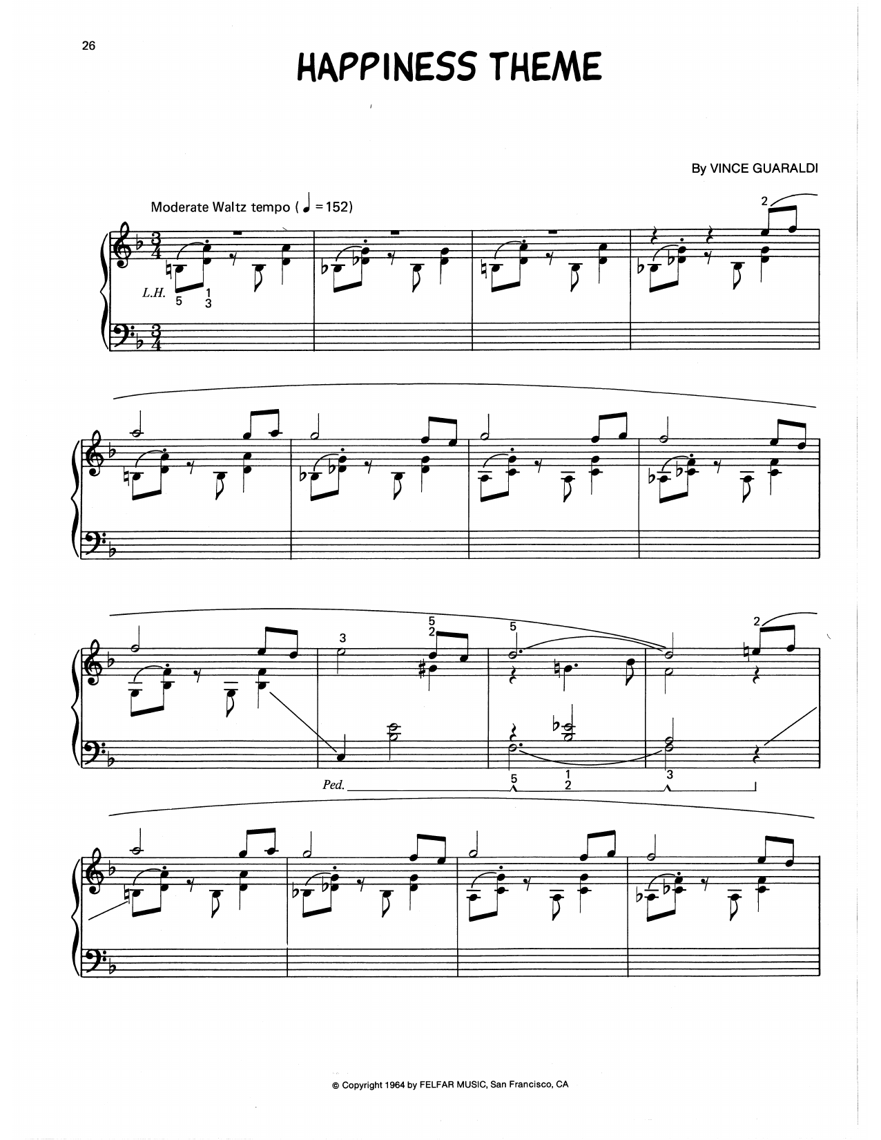 Vince Guaraldi Happiness Theme (arr. Lee Evans) Sheet Music Notes & Chords for Piano Solo - Download or Print PDF