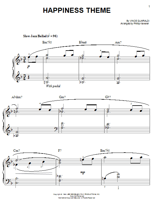 Vince Guaraldi Happiness Theme Sheet Music Notes & Chords for Easy Piano - Download or Print PDF