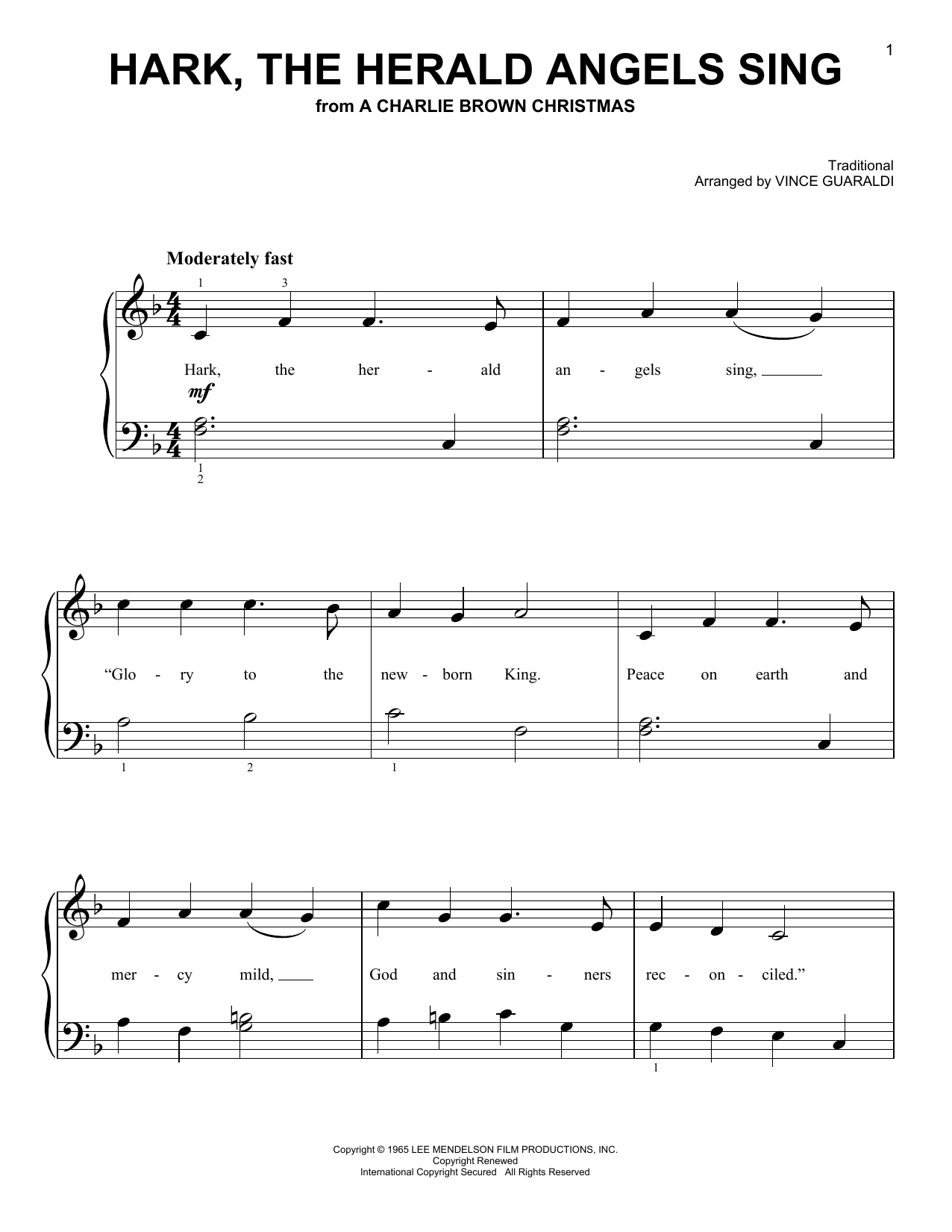 Vince Guaraldi Hark, The Herald Angels Sing Sheet Music Notes & Chords for Easy Piano - Download or Print PDF
