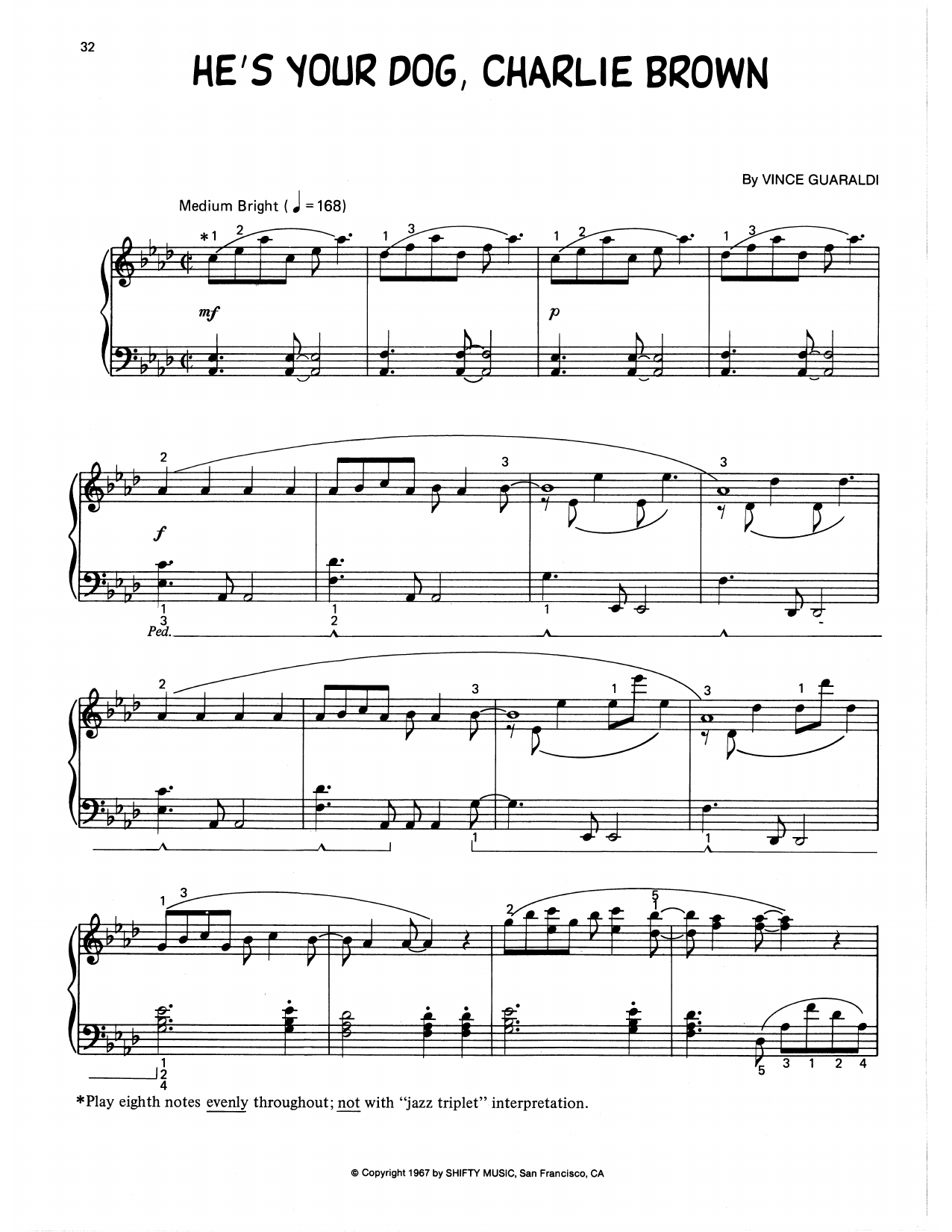 Vince Guaraldi He's Your Dog, Charlie Brown (arr. Lee Evans) Sheet Music Notes & Chords for Piano Solo - Download or Print PDF