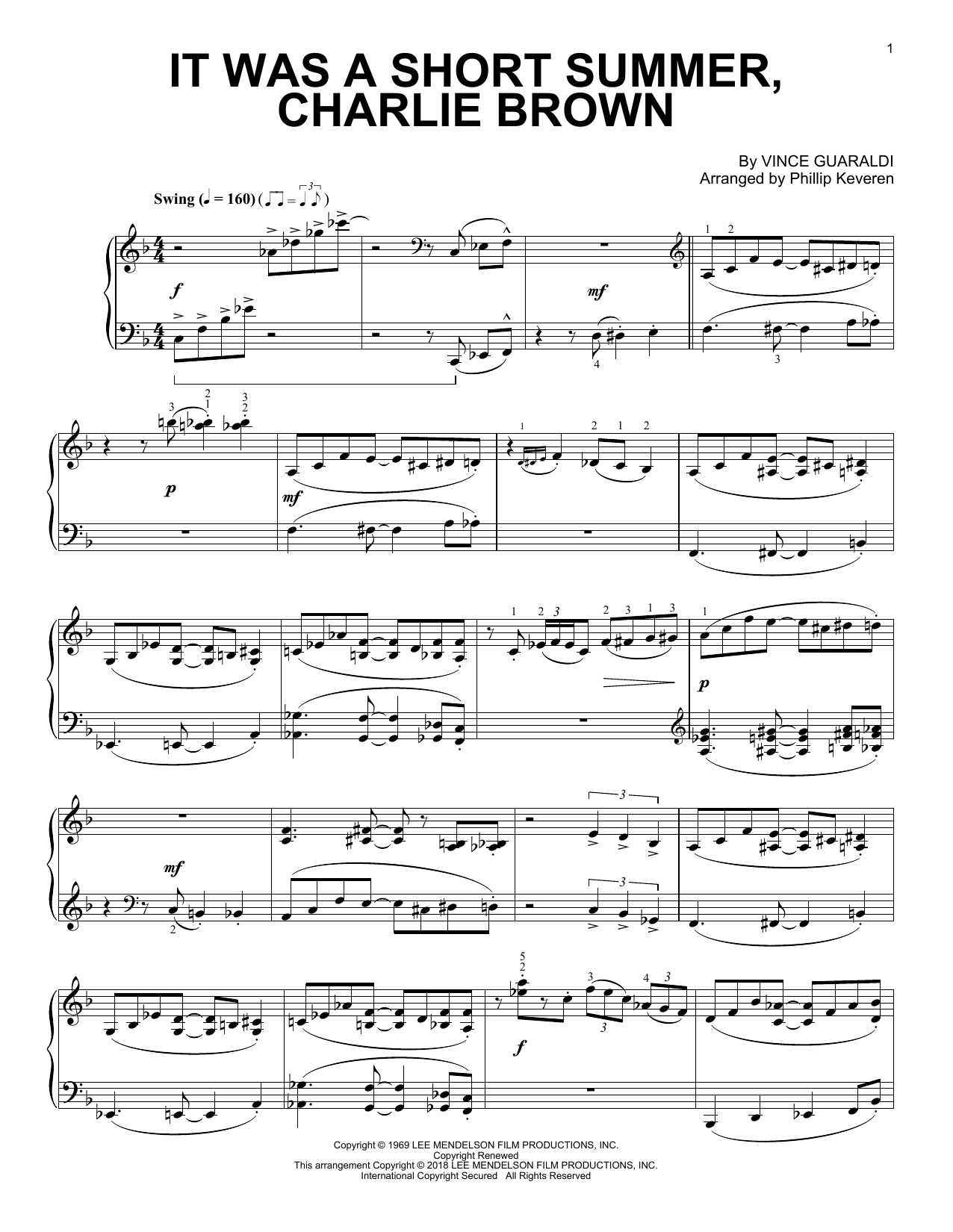 Phillip Keveren It Was A Short Summer, Charlie Brown Sheet Music Notes & Chords for Piano - Download or Print PDF