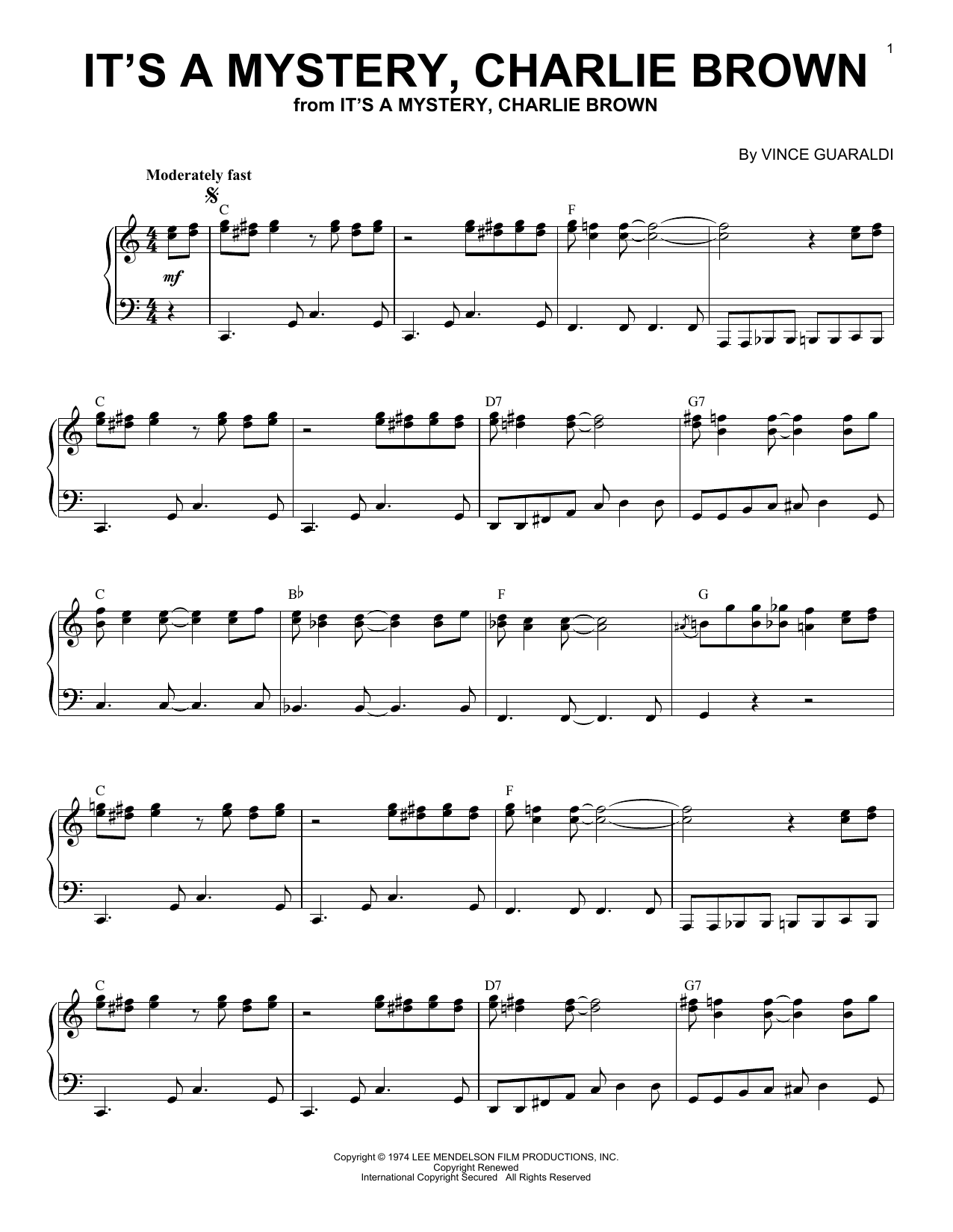 Vince Guaraldi It's A Mystery Charlie Brown Sheet Music Notes & Chords for Piano Solo - Download or Print PDF