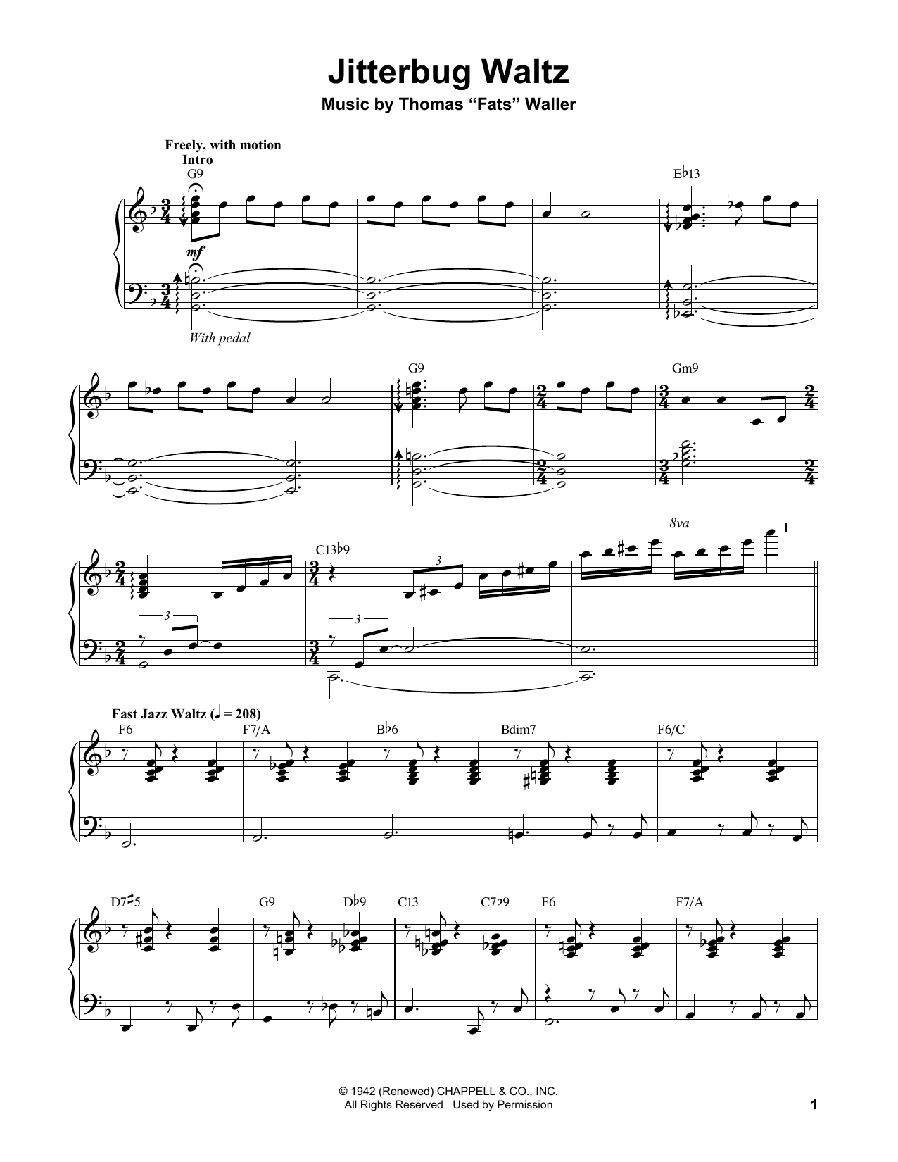 Vince Guaraldi Jitterbug Waltz Sheet Music Notes & Chords for Piano Transcription - Download or Print PDF