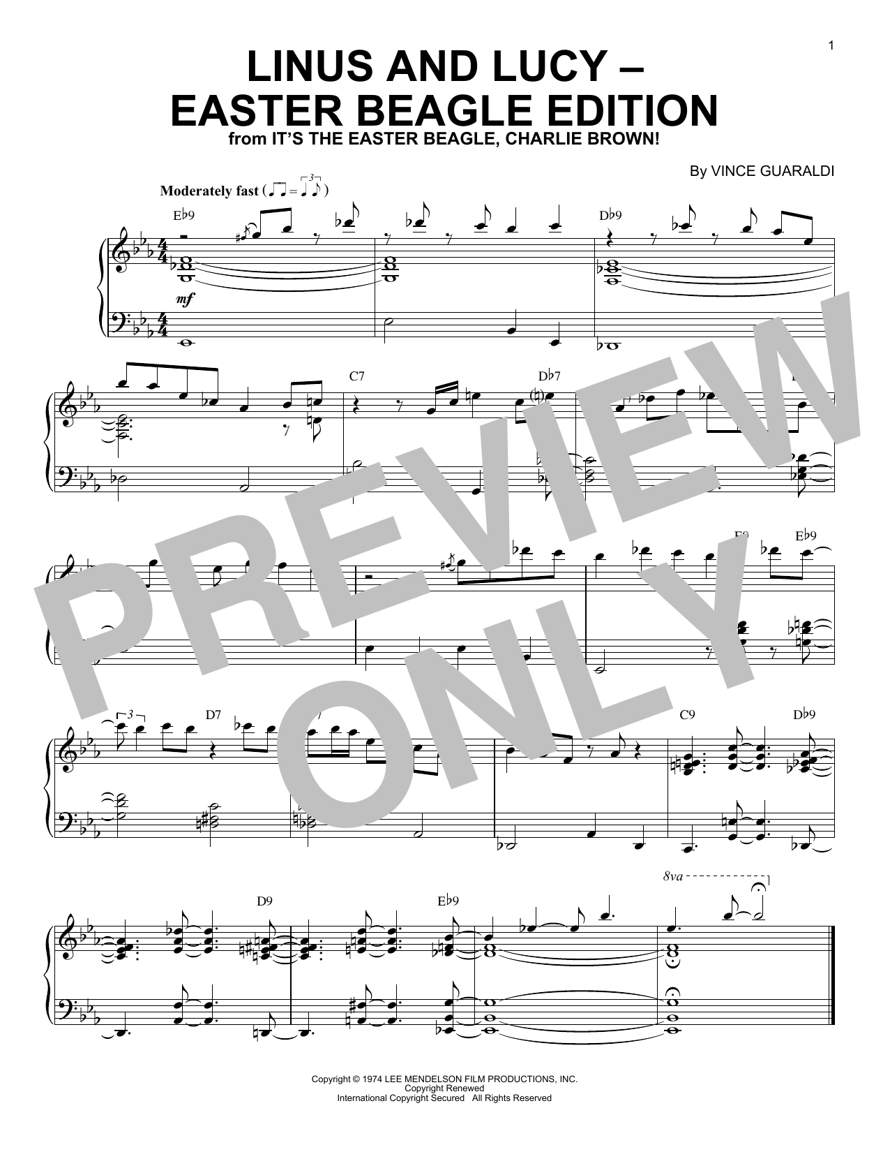Vince Guaraldi Linus And Lucy - Easter Beagle Edition (from It's The Easter Beagle, Charlie Brown) Sheet Music Notes & Chords for Piano Solo - Download or Print PDF