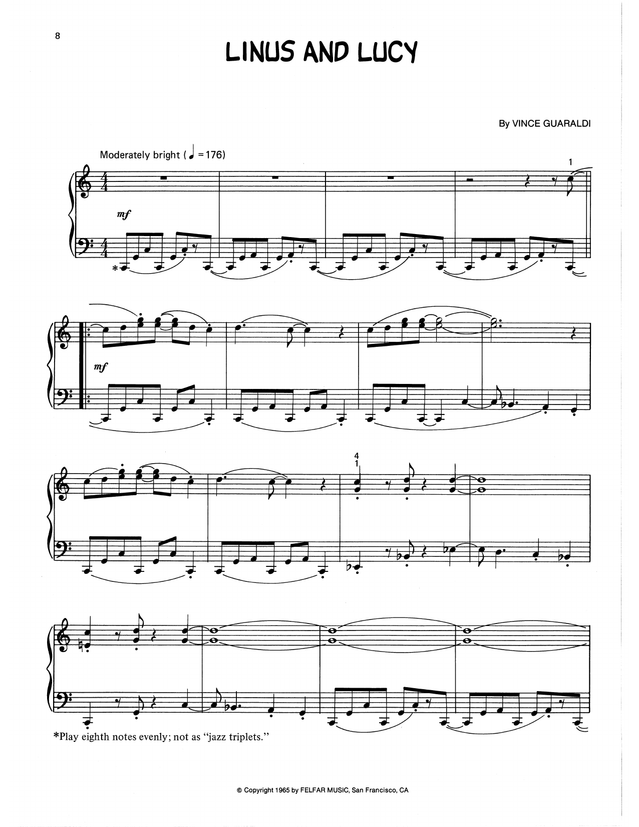 Vince Guaraldi Linus And Lucy (arr. Lee Evans) Sheet Music Notes & Chords for Piano Solo - Download or Print PDF