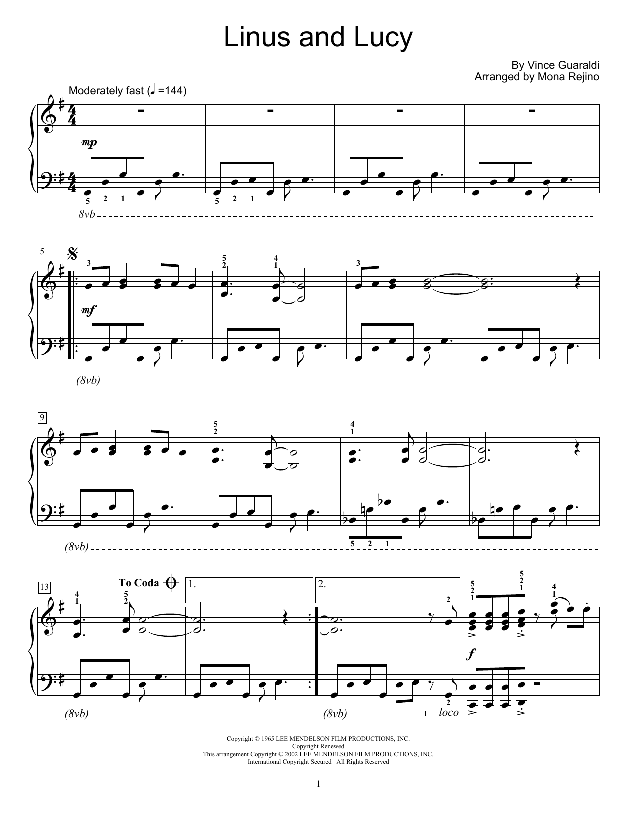 Vince Guaraldi Linus And Lucy (arr. Mona Rejino) Sheet Music Notes & Chords for Educational Piano - Download or Print PDF