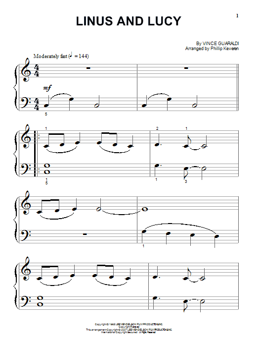 Vince Guaraldi Linus And Lucy Sheet Music Notes & Chords for Piano (Big Notes) - Download or Print PDF