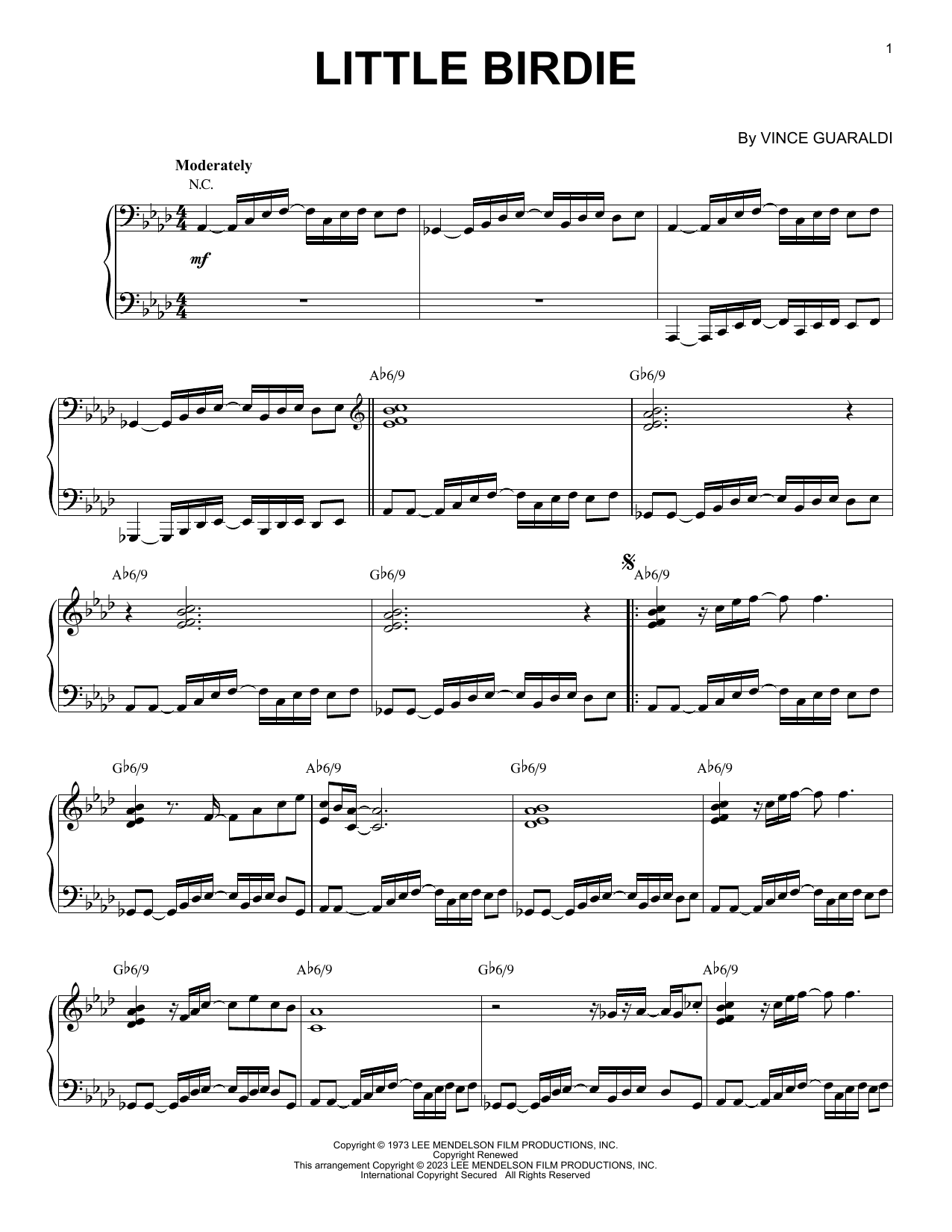 Vince Guaraldi Little Birdie [Jazz version] (arr. Brent Edstrom) Sheet Music Notes & Chords for Piano Solo - Download or Print PDF