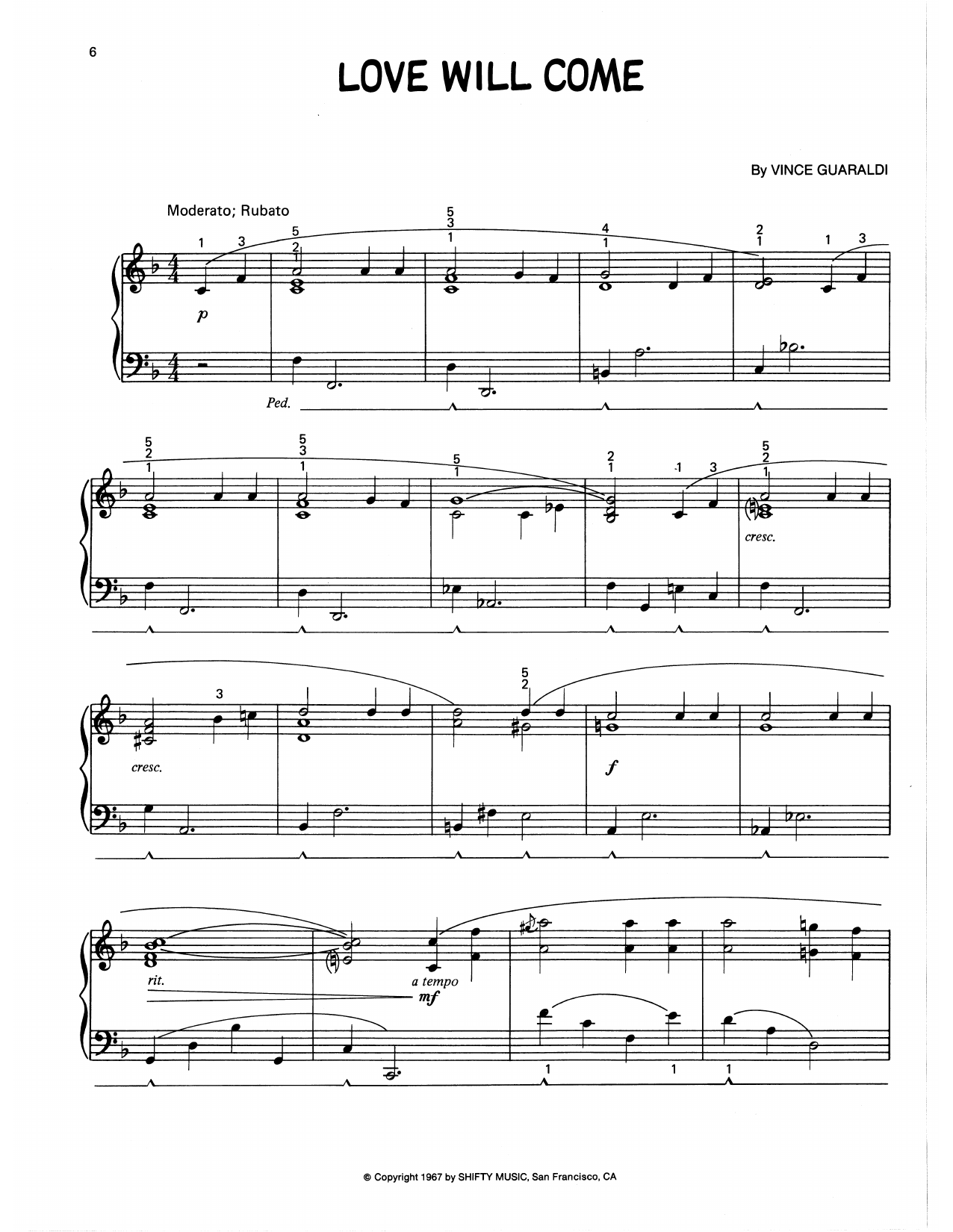 Vince Guaraldi Love Will Come (arr. Lee Evans) Sheet Music Notes & Chords for Piano Solo - Download or Print PDF