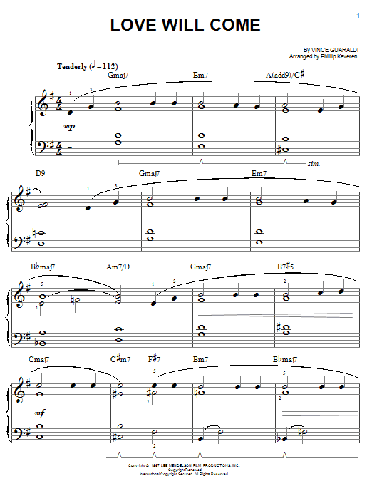 Vince Guaraldi Love Will Come Sheet Music Notes & Chords for Easy Piano - Download or Print PDF