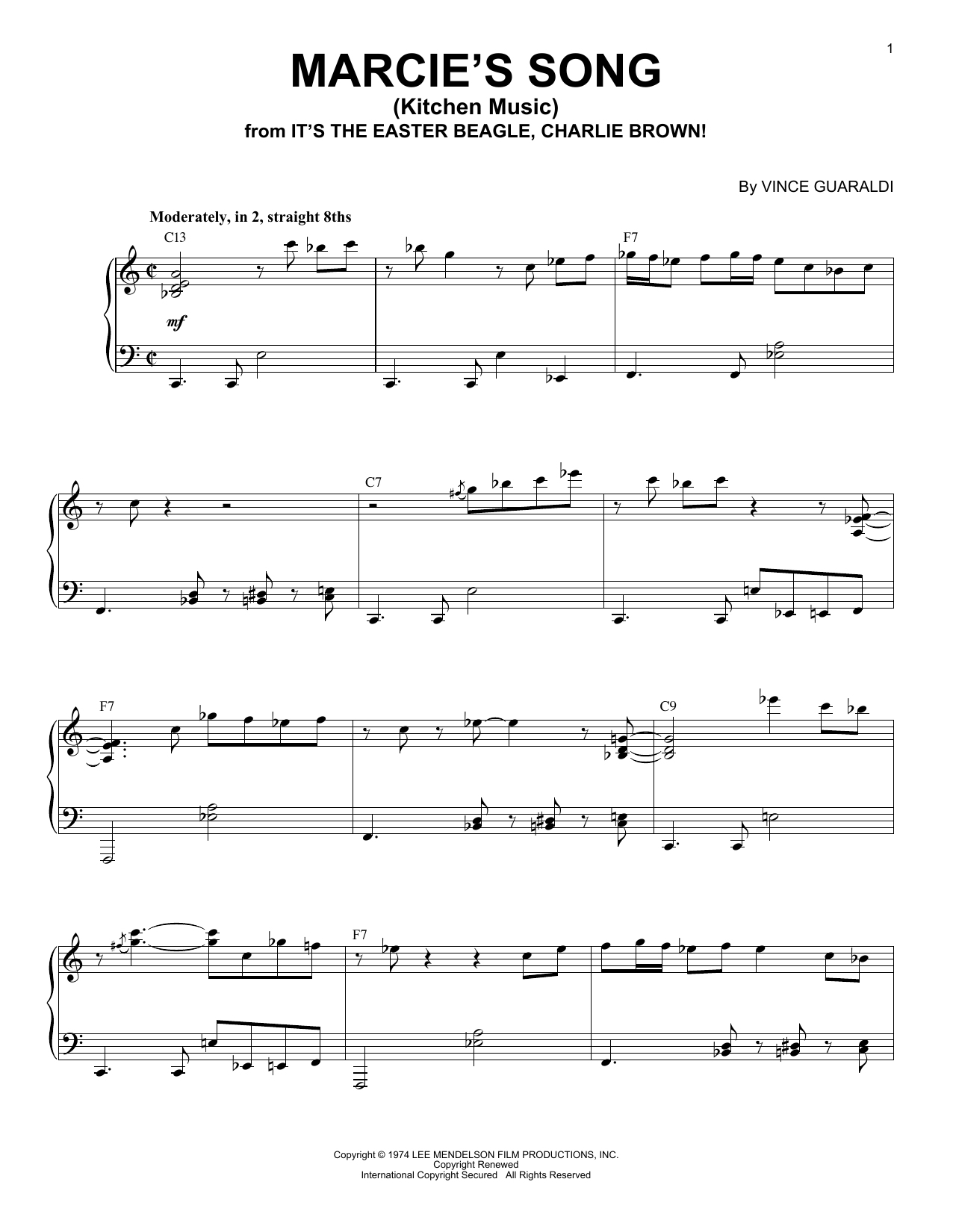 Vince Guaraldi Marcie's Song (Kitchen Music) (from It's The Easter Beagle, Charlie Brown) Sheet Music Notes & Chords for Piano Solo - Download or Print PDF