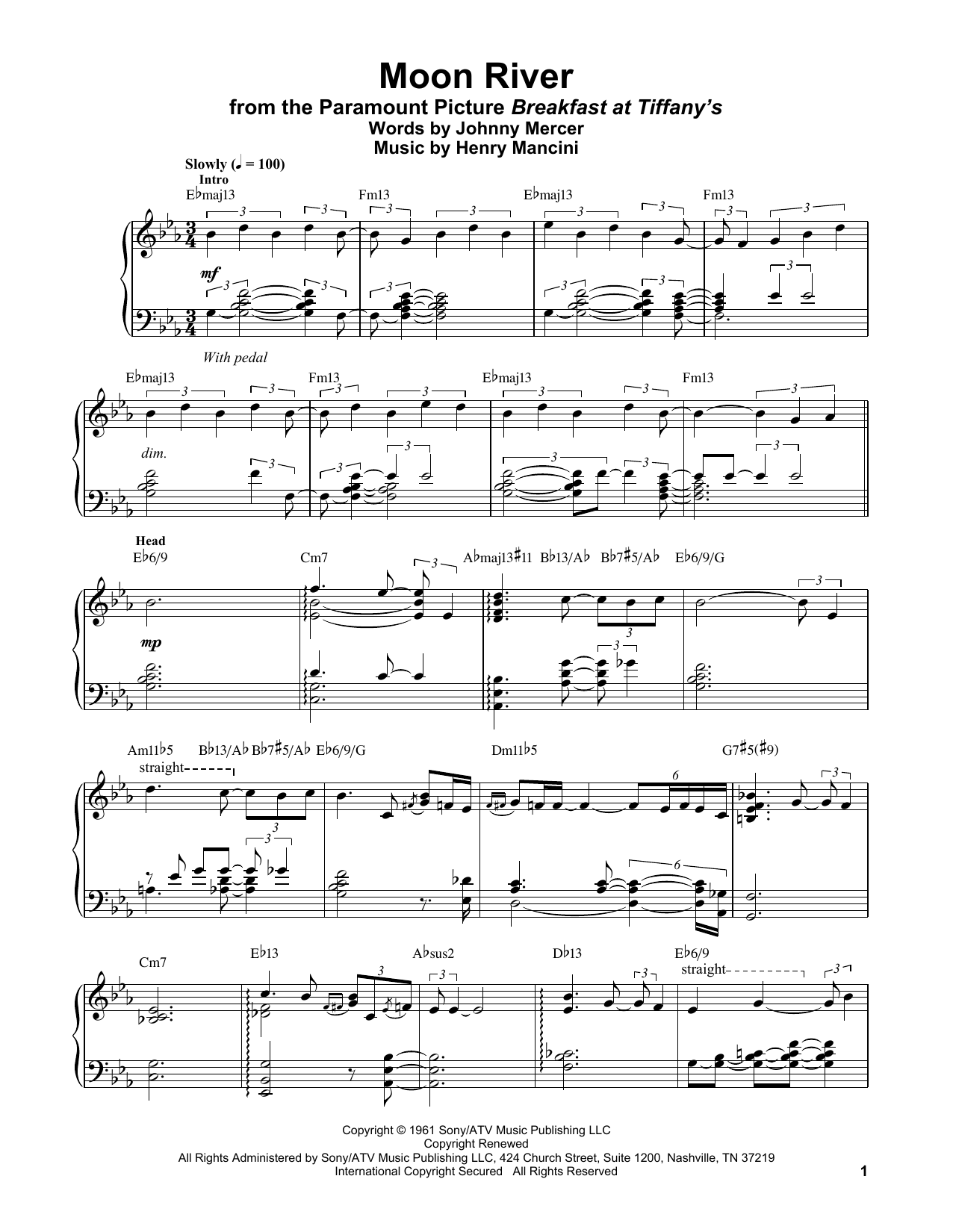 Vince Guaraldi Moon River Sheet Music Notes & Chords for Piano Transcription - Download or Print PDF