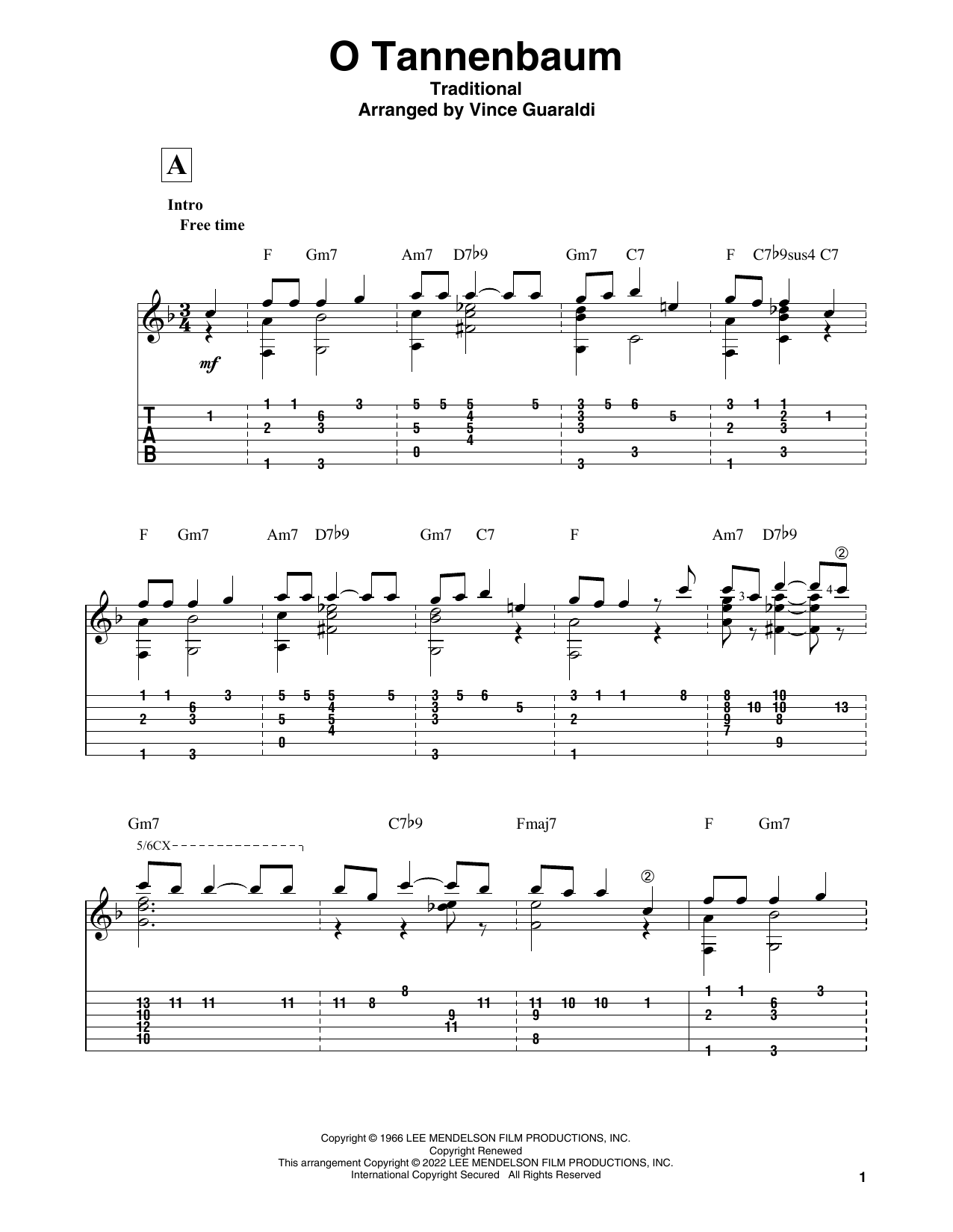 Vince Guaraldi O Tannenbaum (from A Charlie Brown Christmas) Sheet Music Notes & Chords for Solo Guitar - Download or Print PDF