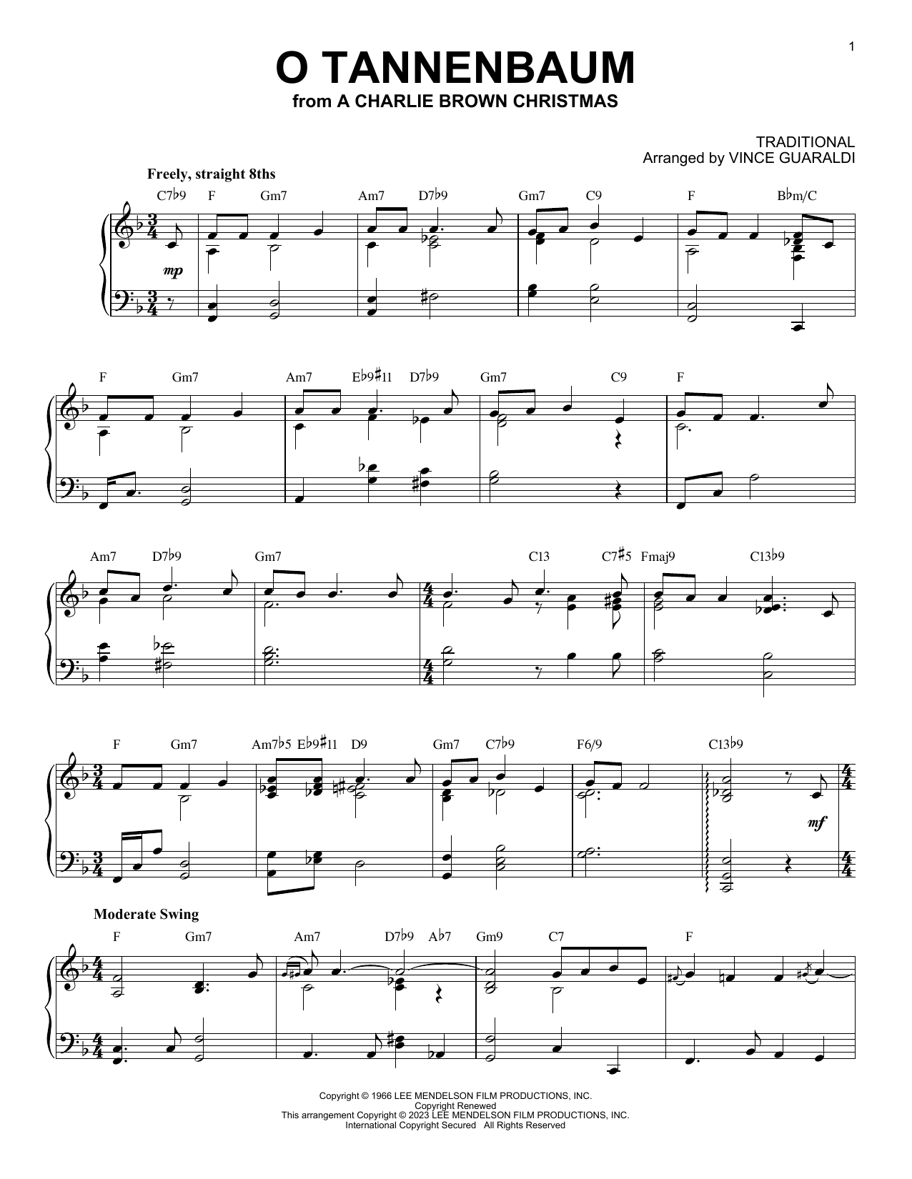 Vince Guaraldi O Tannenbaum [Jazz version] (arr. Brent Edstrom) Sheet Music Notes & Chords for Piano Solo - Download or Print PDF
