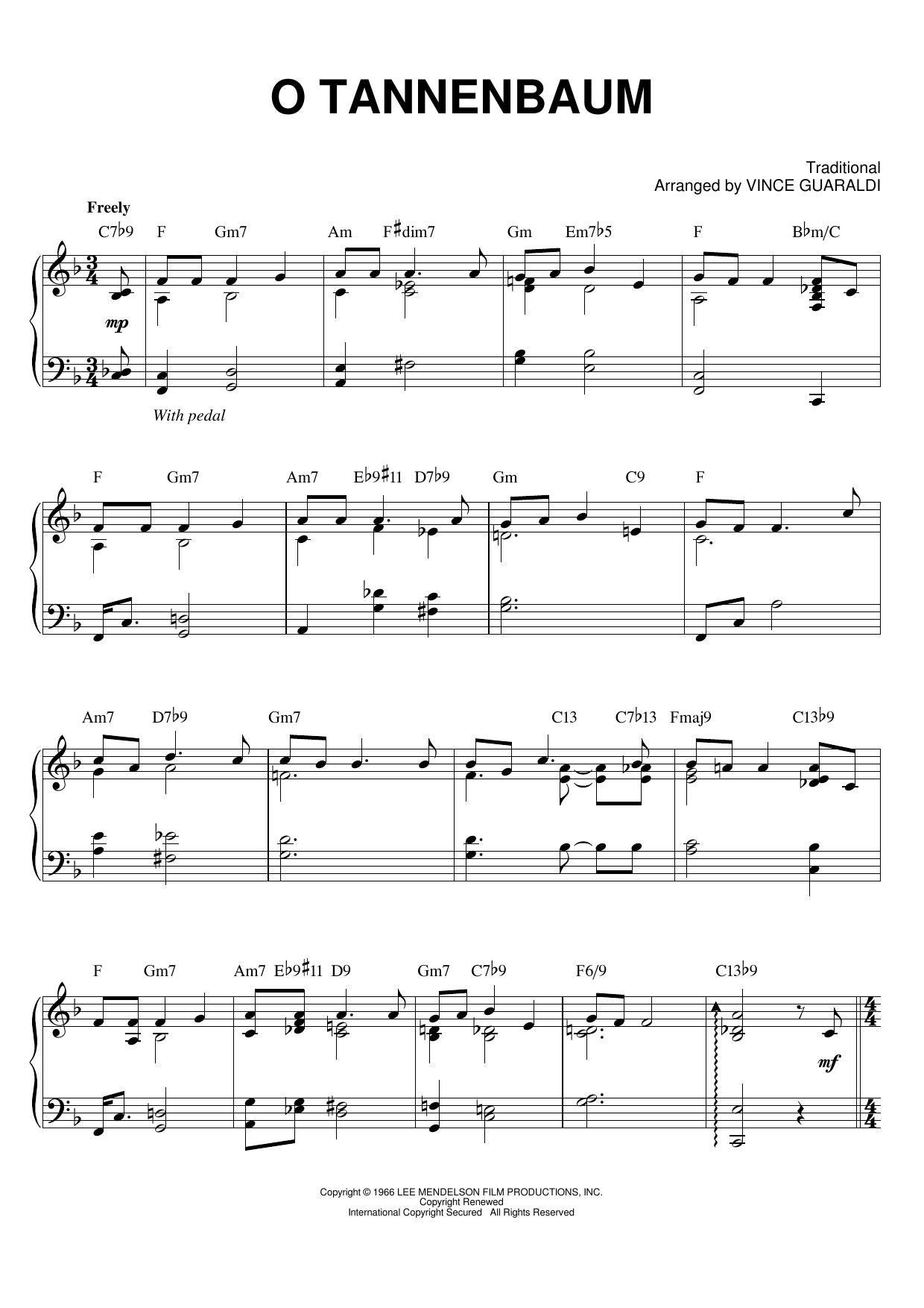 Vince Guaraldi O Tannenbaum Sheet Music Notes & Chords for Piano Transcription - Download or Print PDF