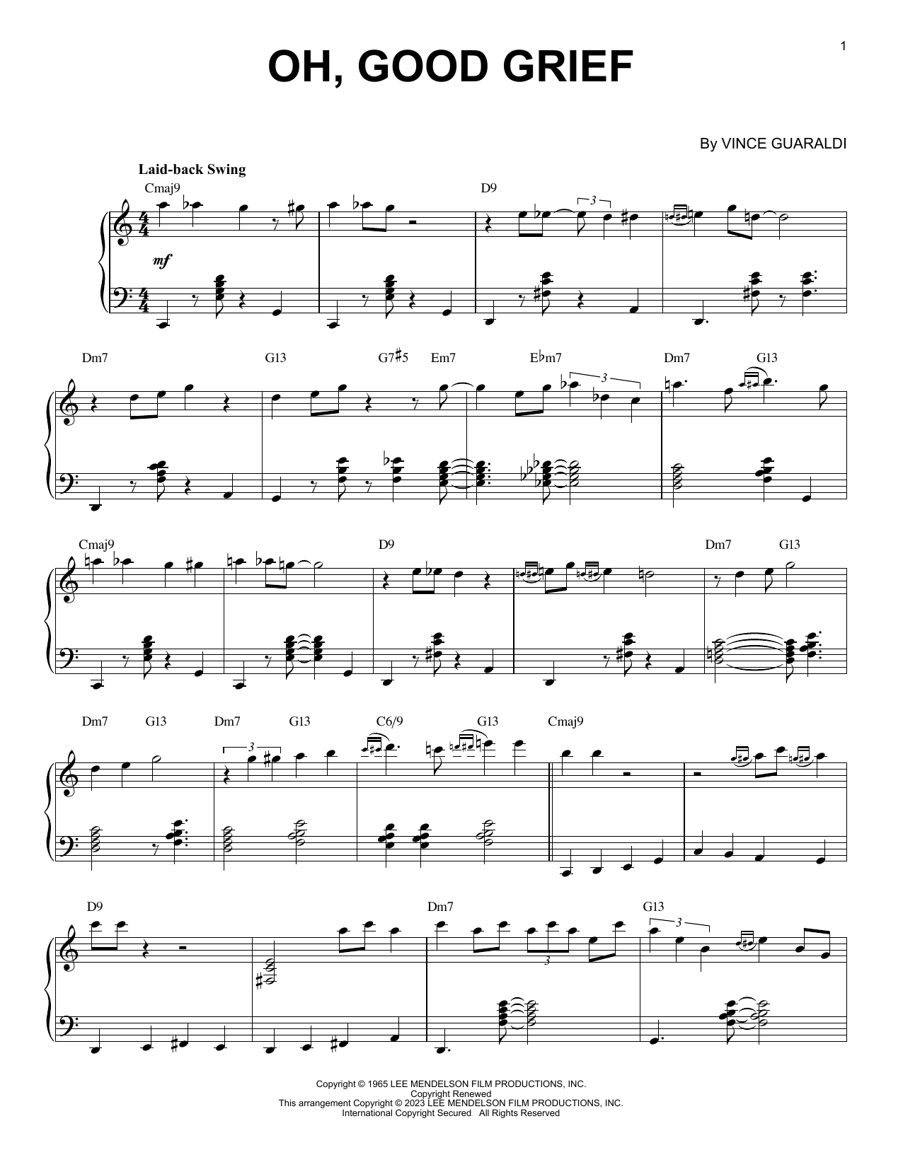 Vince Guaraldi Oh, Good Grief [Jazz version] (arr. Brent Edstrom) Sheet Music Notes & Chords for Piano Solo - Download or Print PDF