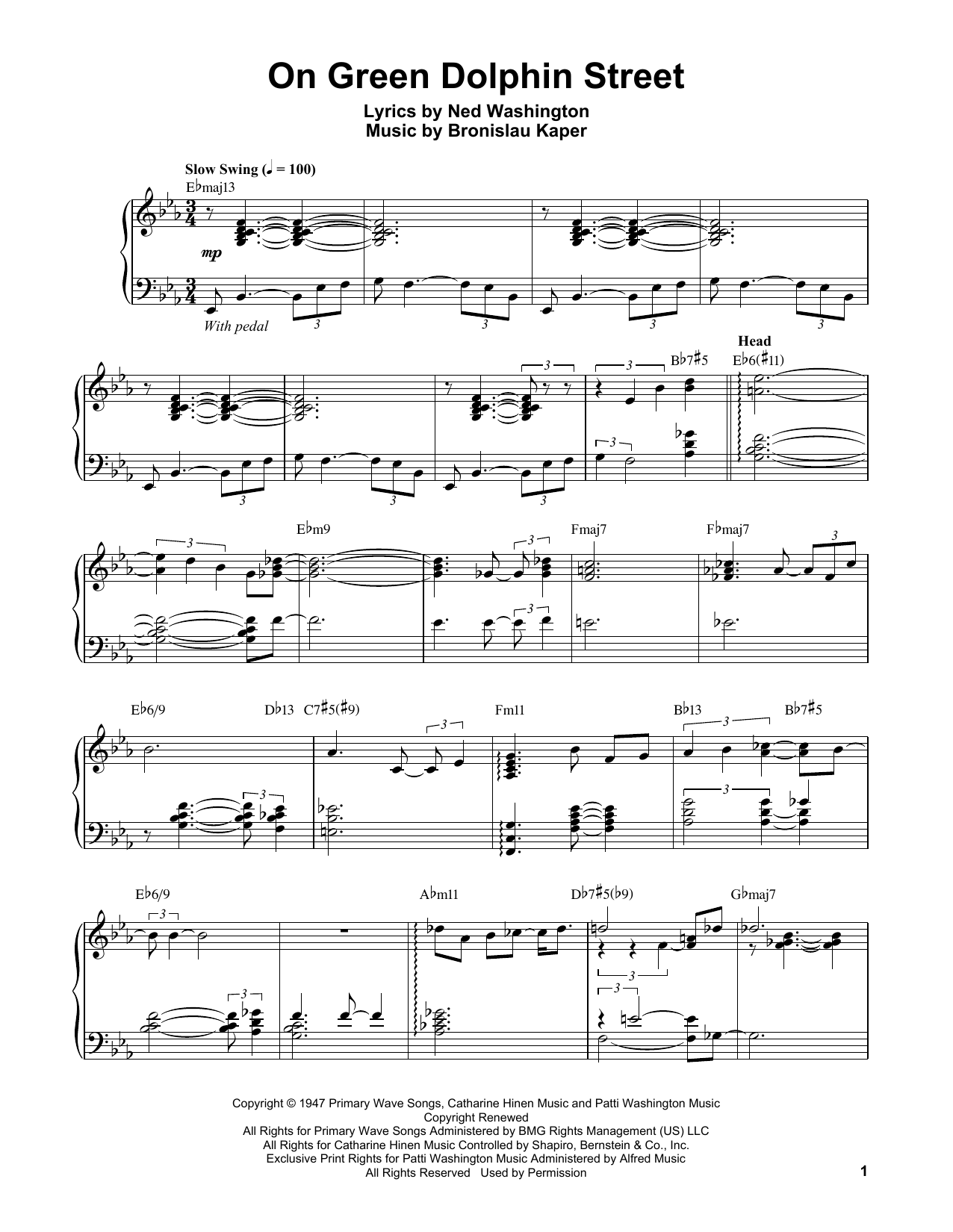 Vince Guaraldi On Green Dolphin Street Sheet Music Notes & Chords for Piano Transcription - Download or Print PDF