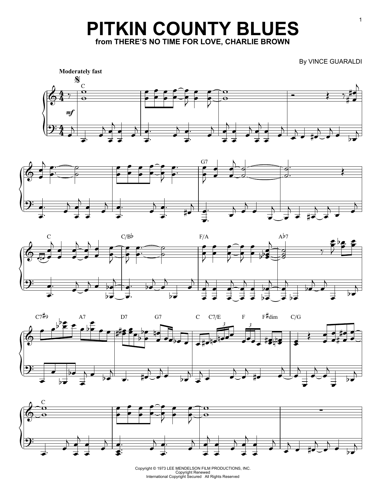 Vince Guaraldi Pitkin Country Blues Sheet Music Notes & Chords for Piano Solo - Download or Print PDF