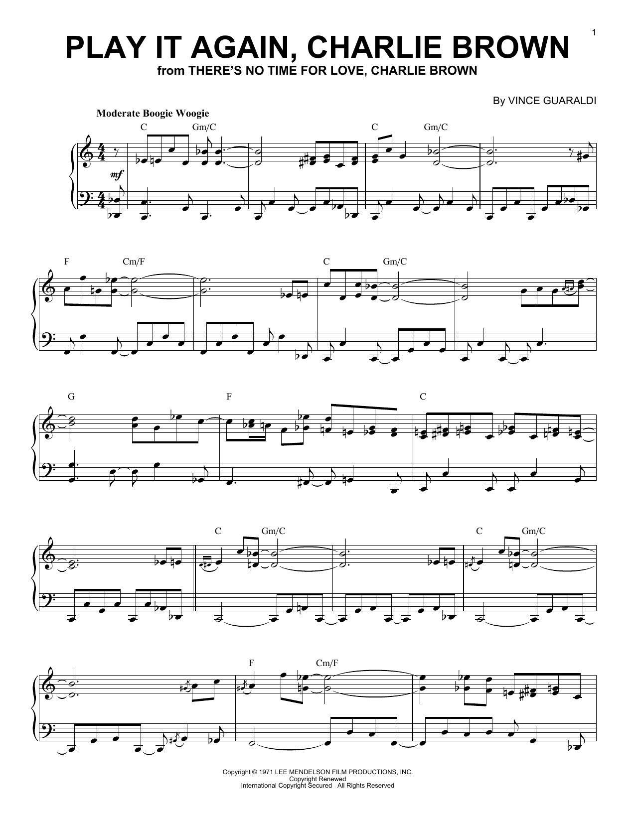 Vince Guaraldi Play It Again, Charlie Brown Sheet Music Notes & Chords for Piano Solo - Download or Print PDF