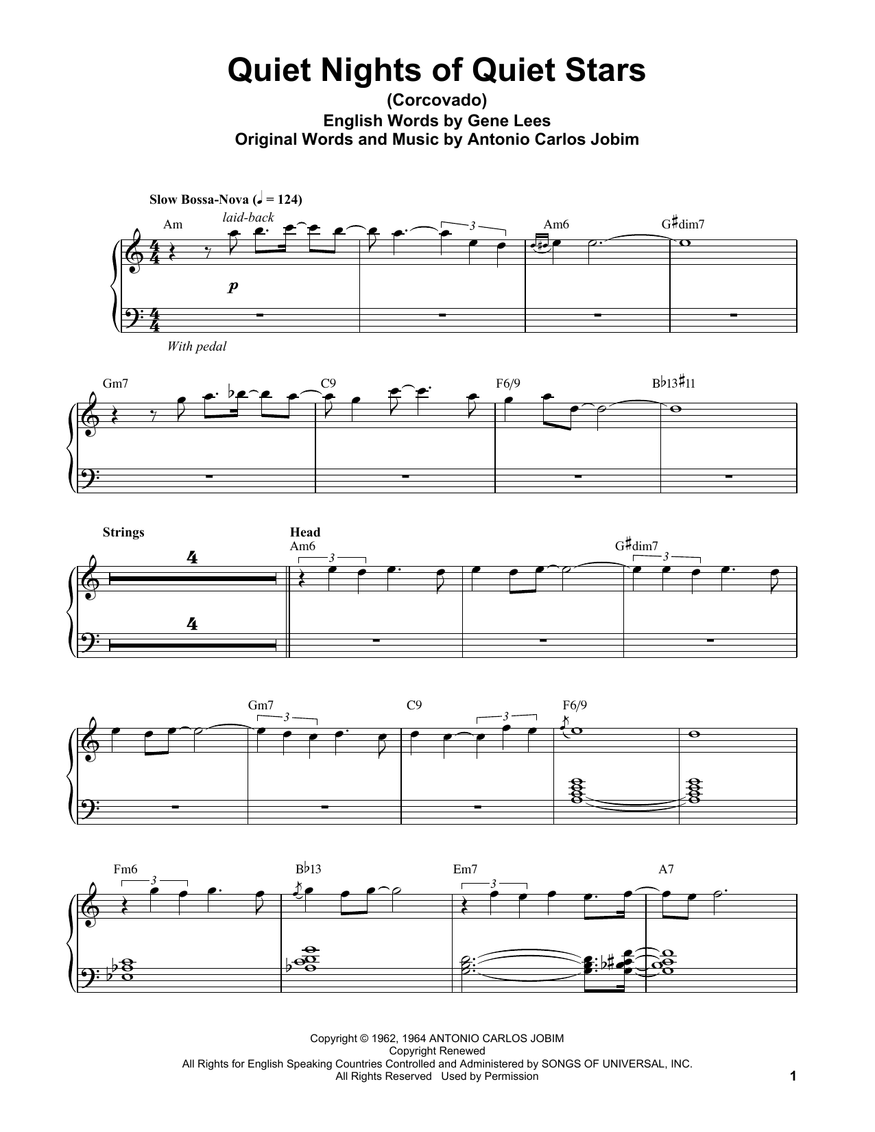 Vince Guaraldi Quiet Nights Of Quiet Stars (Corcovado) Sheet Music Notes & Chords for Piano Transcription - Download or Print PDF
