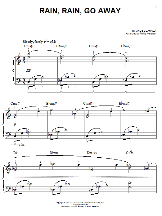 Vince Guaraldi Rain, Rain, Go Away Sheet Music Notes & Chords for Easy Piano - Download or Print PDF