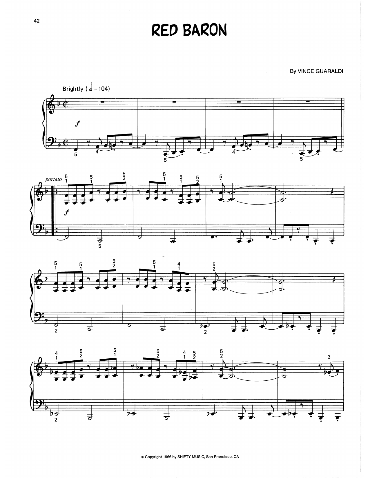 Vince Guaraldi Red Baron (arr. Lee Evans) Sheet Music Notes & Chords for Piano Solo - Download or Print PDF