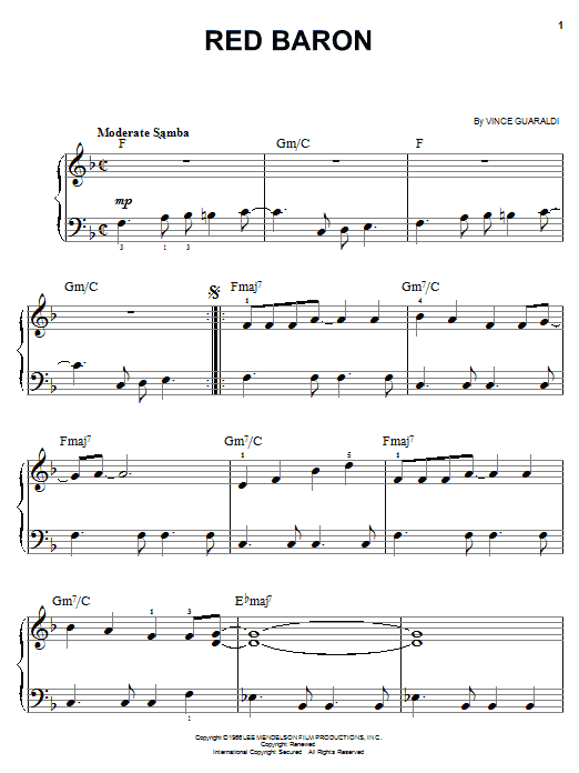 Vince Guaraldi Red Baron sheet music notes and chords. Download Printable PDF.
