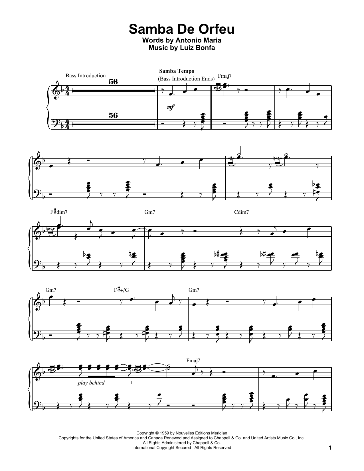 Vince Guaraldi Samba De Orfeu Sheet Music Notes & Chords for Piano Transcription - Download or Print PDF
