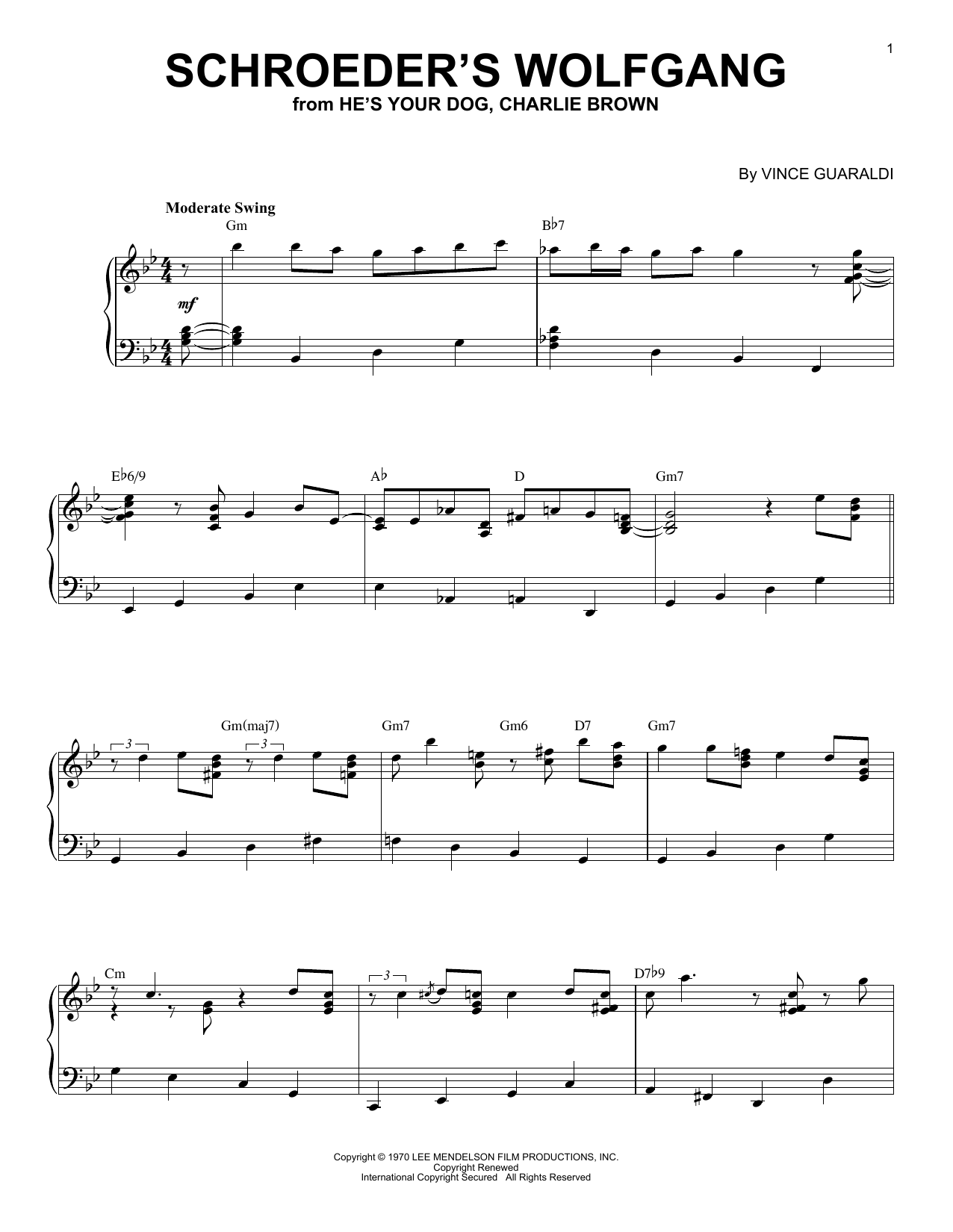 Vince Guaraldi Schroeder's Wolfgang Sheet Music Notes & Chords for Piano Solo - Download or Print PDF